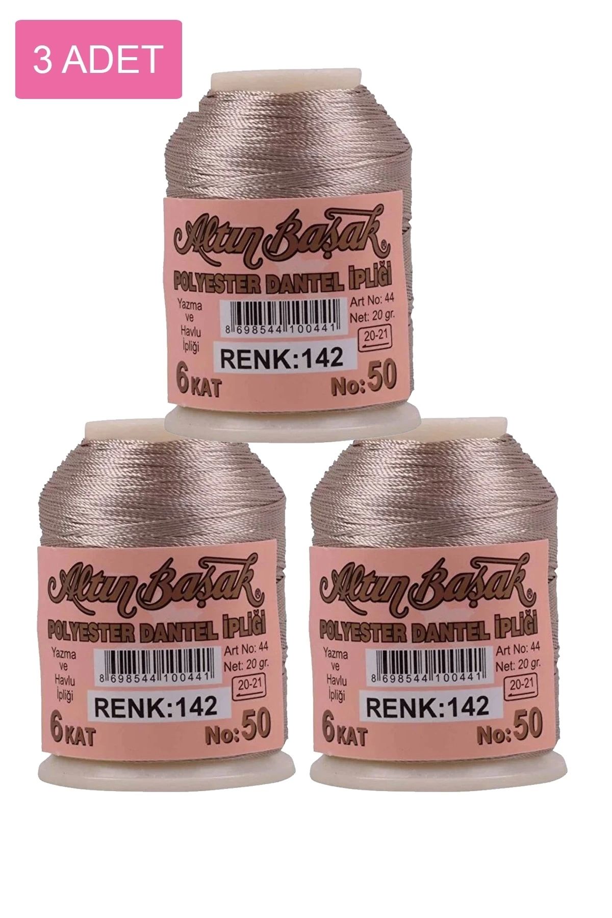 PRATİKOBA 3 Adet Altınbaşak Oya ve Dantel İpi 20 gr - Royaleks - No: 142