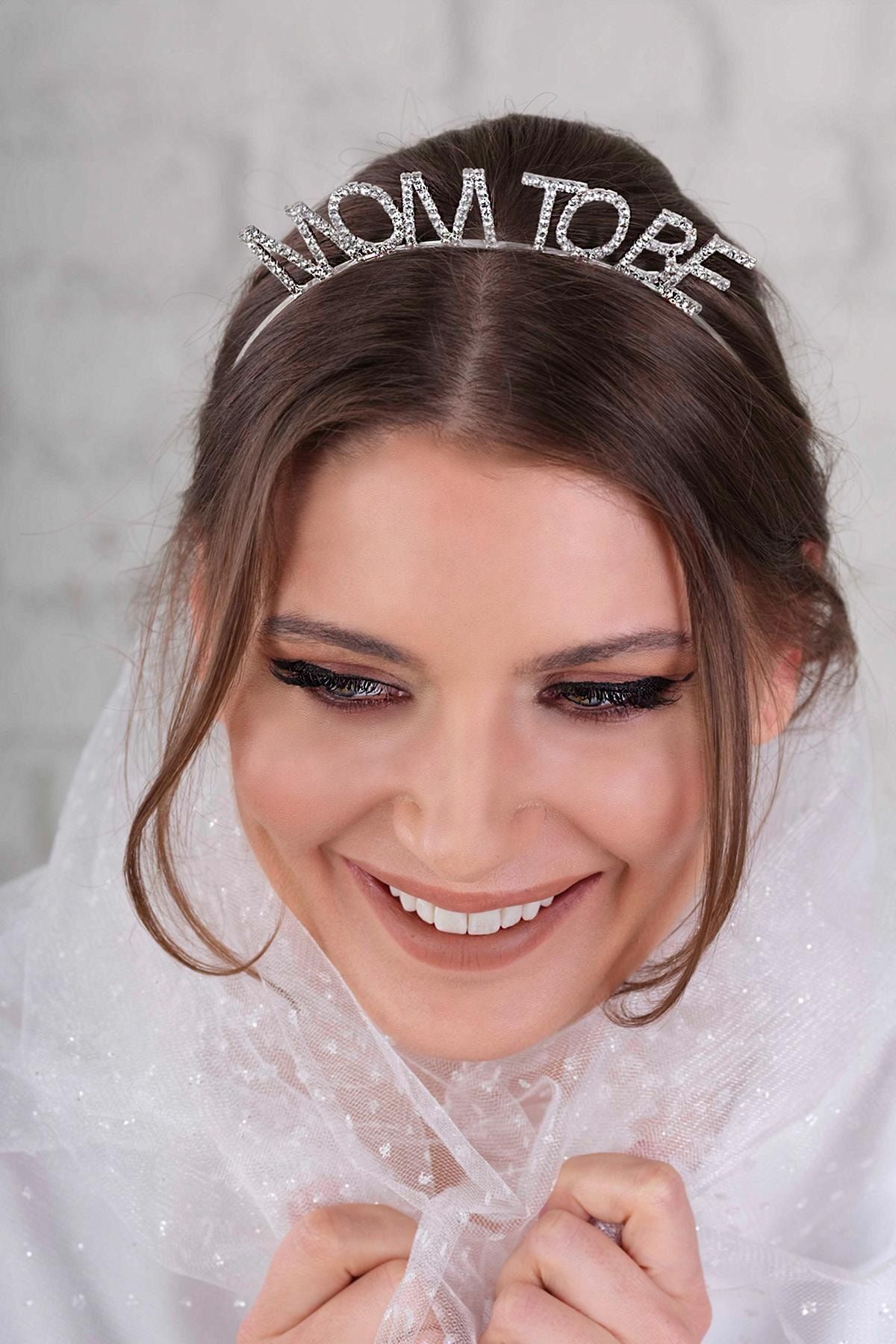 Epilons Kristal Taşlı Gümüş Renk Mom to Be Tacı Anne Tacı
