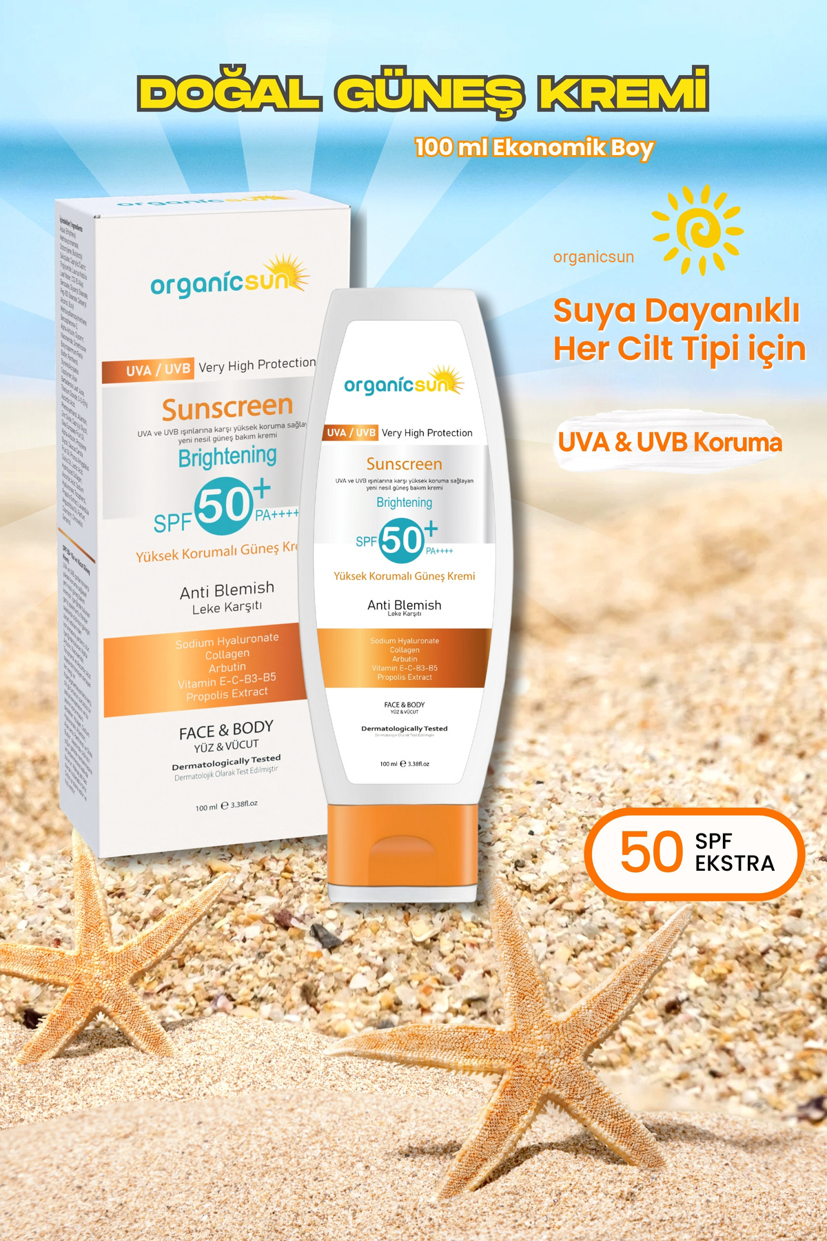 SPF 50+ Yüz ve Vücut Güneş Kremi 100ml 2'li Set – Yüksek Korumalı, Leke Karşıtı, Suya Dayanıklı — 4415.2 — تصویر 5 از 8