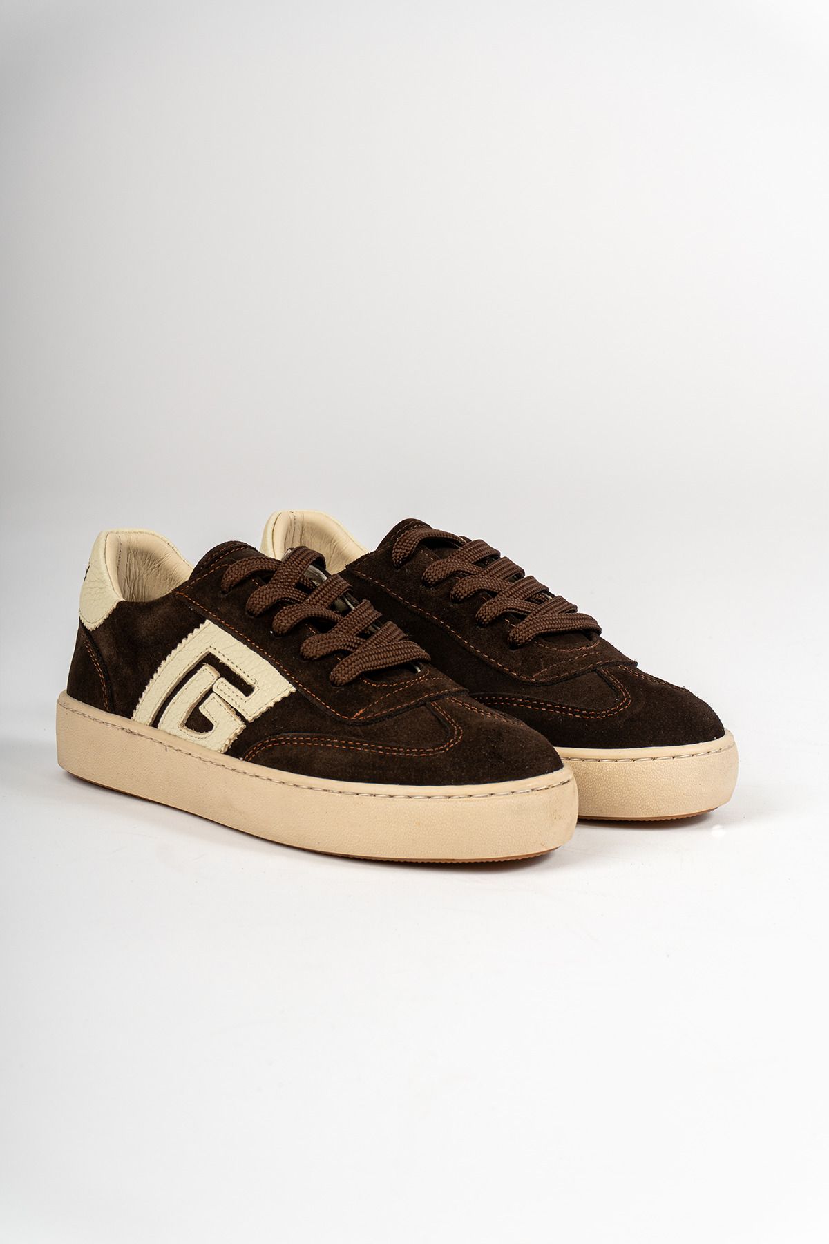 alkushoes Hakiki Deri Kadın Sneaker Kahverengi Bağcıklı Desenli Günlük Spor Ayakkabı