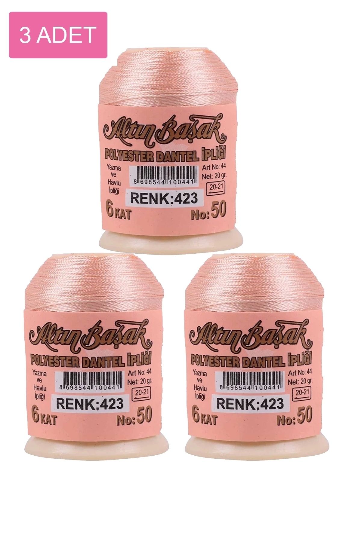 PRATİKOBA 3 Adet Altınbaşak Oya ve Dantel İpi 20 gr - Royaleks - No: 423