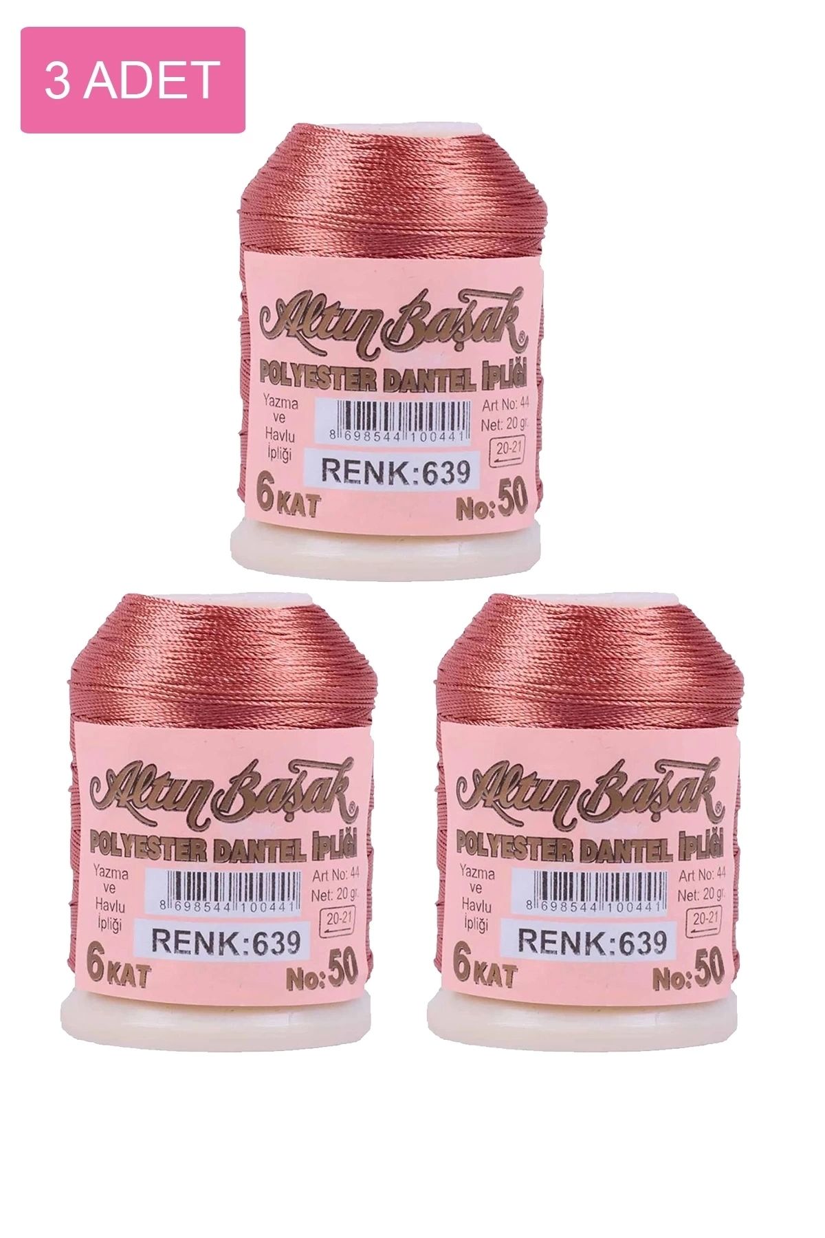 PRATİKOBA 3 Adet Altınbaşak Oya ve Dantel İpi 20 gr - Royaleks - No: 639
