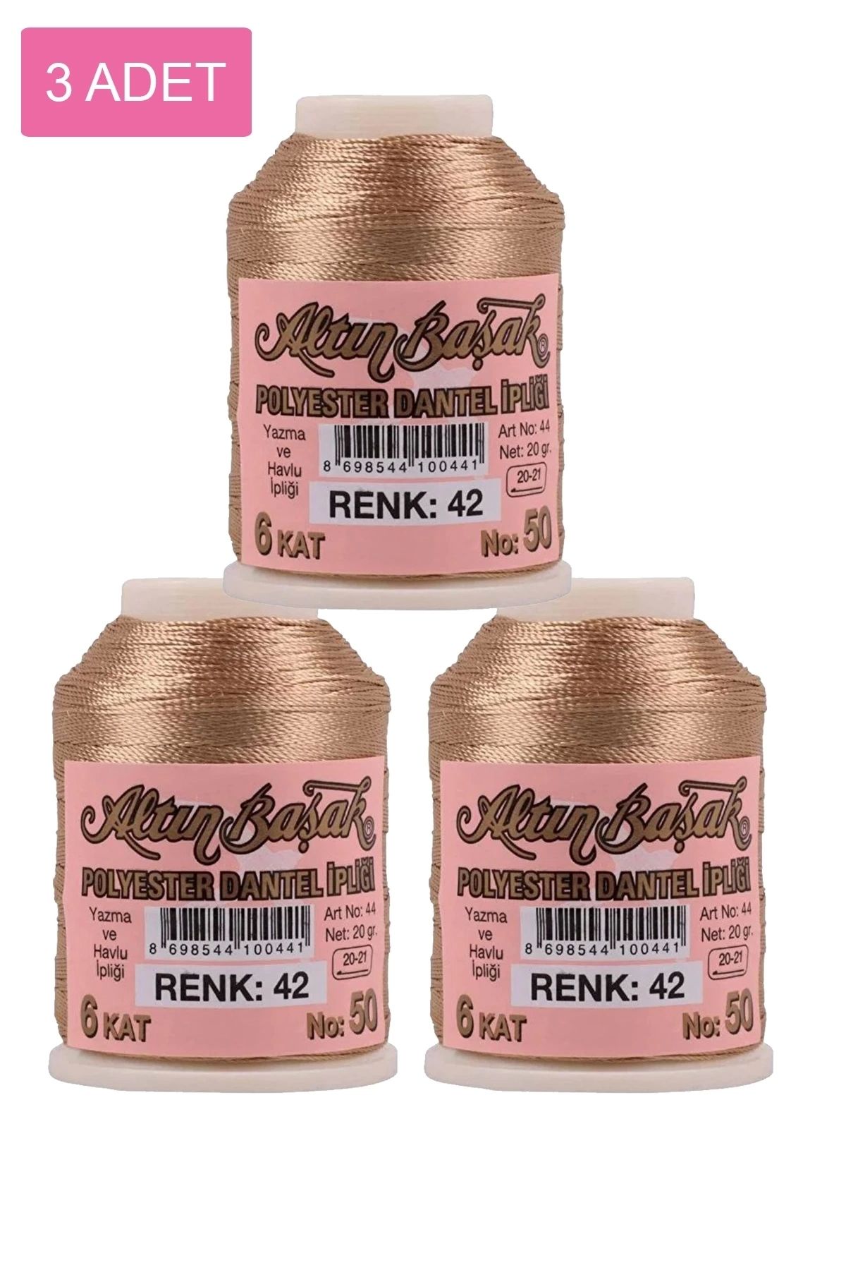 PRATİKOBA 3 Adet Altınbaşak Oya ve Dantel İpi 20 gr - Royaleks - No: 042