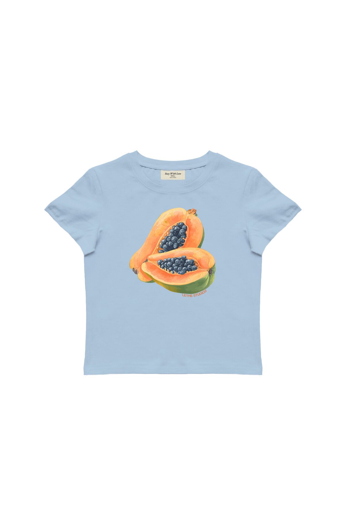 lethestudios Papaya Baskılı, Meyve Desenli Baby Tee Crop Top