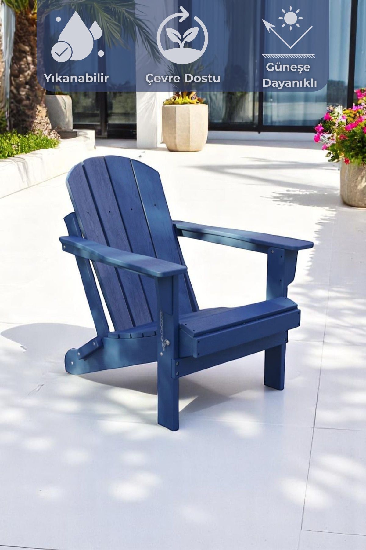 Sevinse Home Mavi Adirondack Klasik Katlanır Sandalye, Mavi Koltuk, Balkon, Bahçe Mobilyası, Teras Takımı