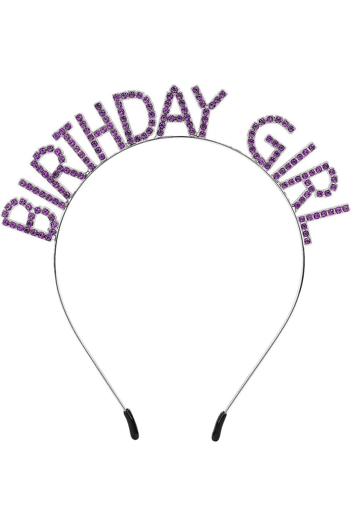 Epilons Mor Renk Kristal Taşlı Parlak Birthday Girl Yazılı Taç 16x17 cm