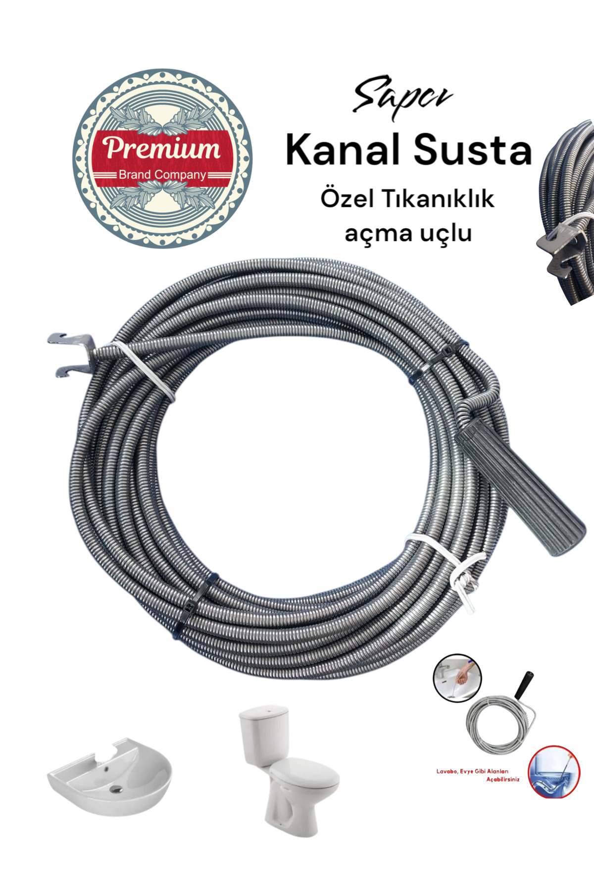 Sapcı Premium 15 Metre Tıkanıklık Açma Klozet Gider Açıcı Boru