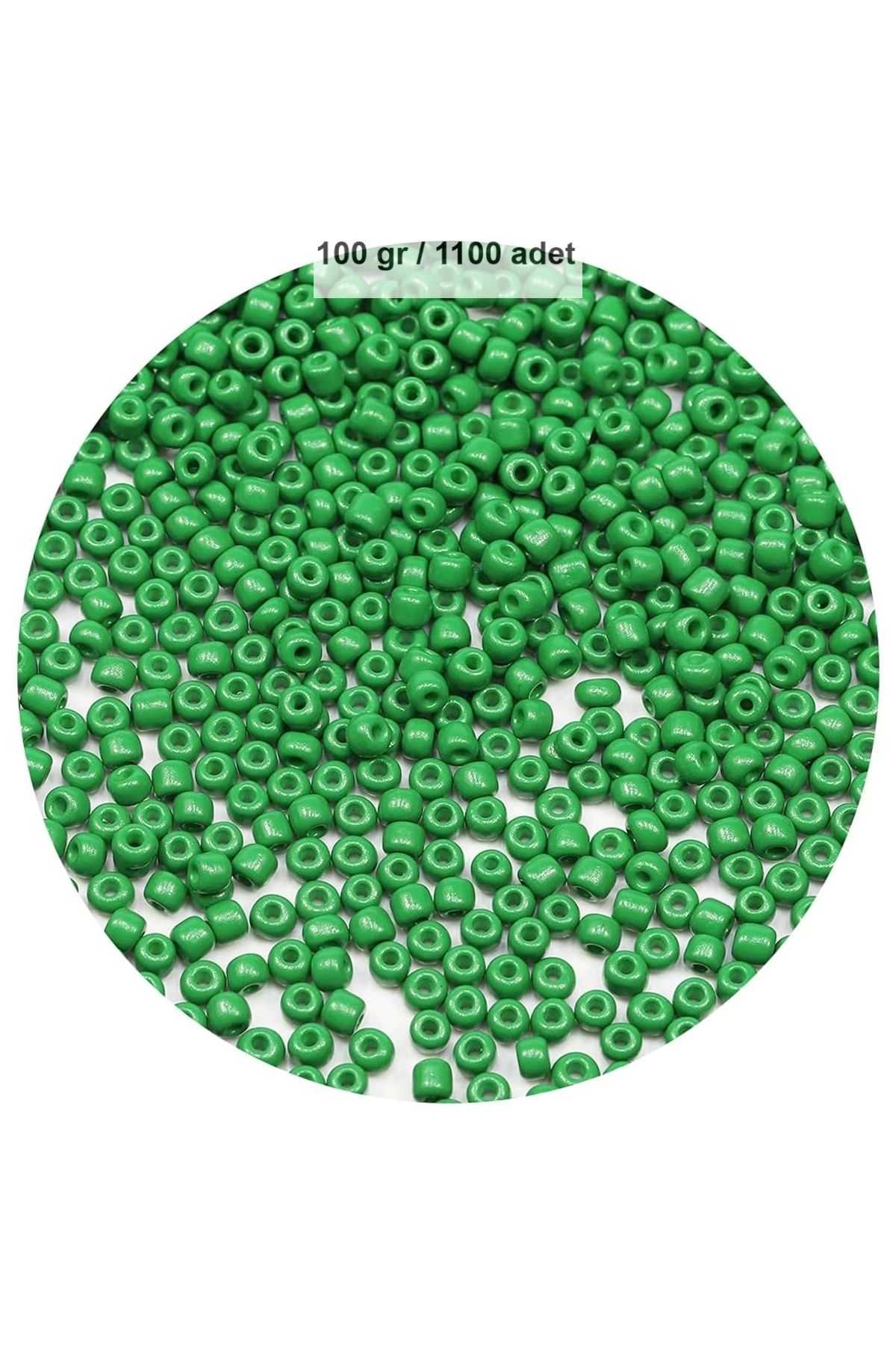 PRATİKOBA Opak Yeşil Renk 4 mm Yaklaşık 1100 adet / 100 gram Cam Boncuk Oya Yazma Bileklik ve Kolye