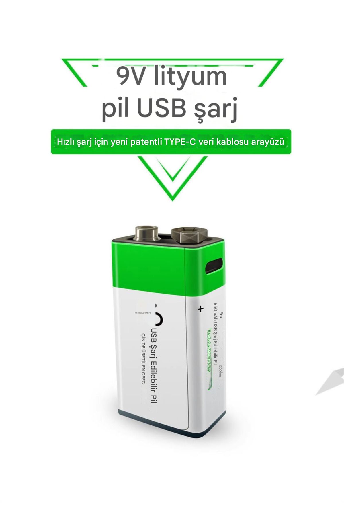 New Power USB Şarjlı 9V 650mAh Lityum Şarjlı Pil Batarya 1200 Şarj Döngüsü