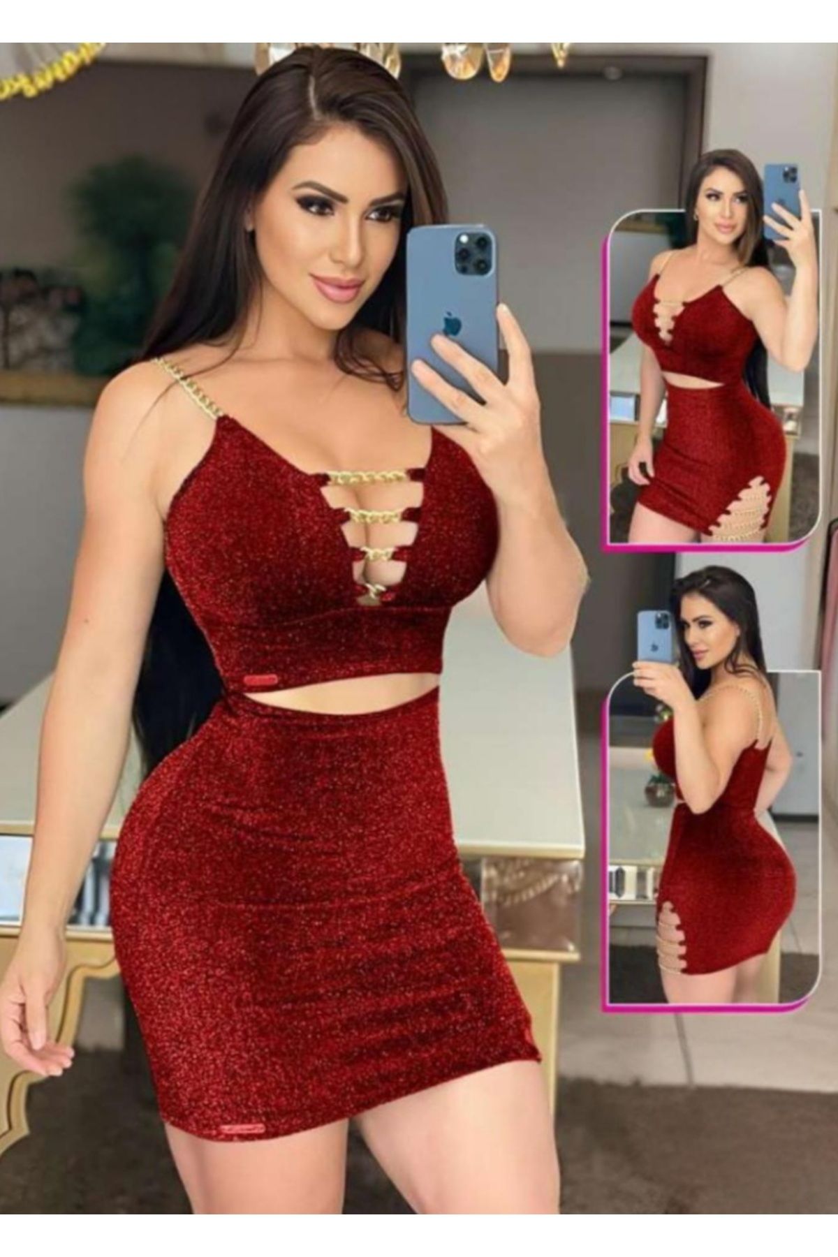 RAHAF TİCARET Zincir Detaylı 2 Parçalı Takım