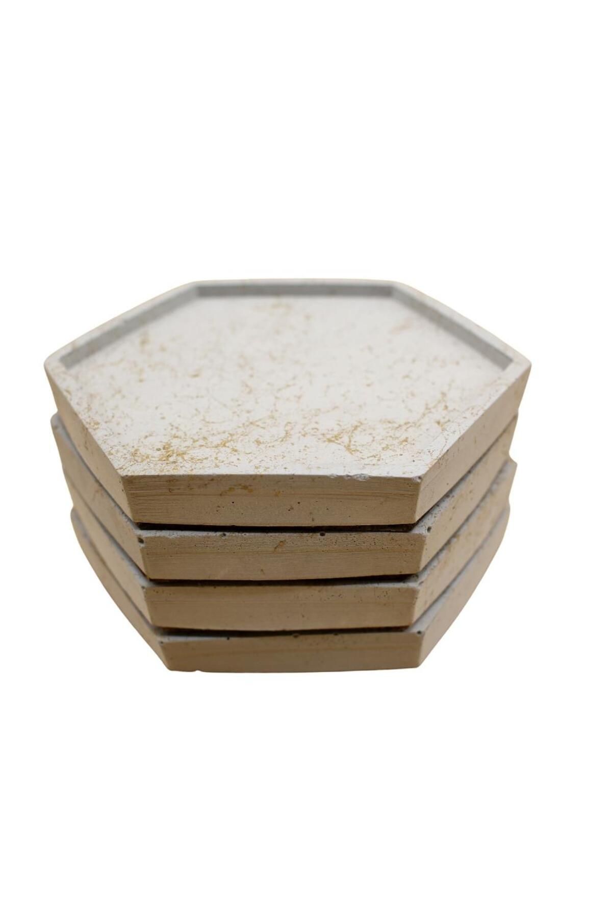 Ovebu Altıgen Beton Bardak Altlığı 4 Set