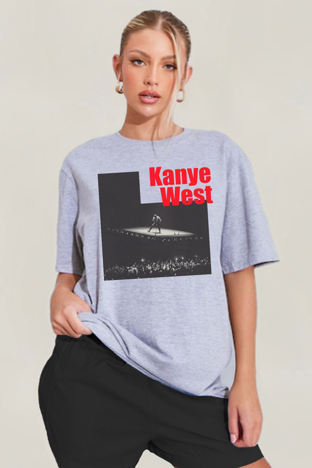 MODA Kanye West Baskılı Oversize Grimelanj Geniş Bol Kesim Kadın Tişört