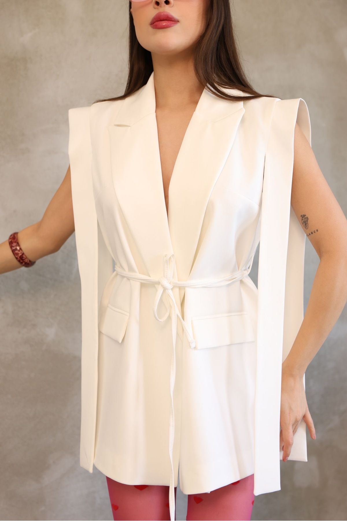 Ekim Store Bağlamalı Oversize Blazer Yelek Ceket