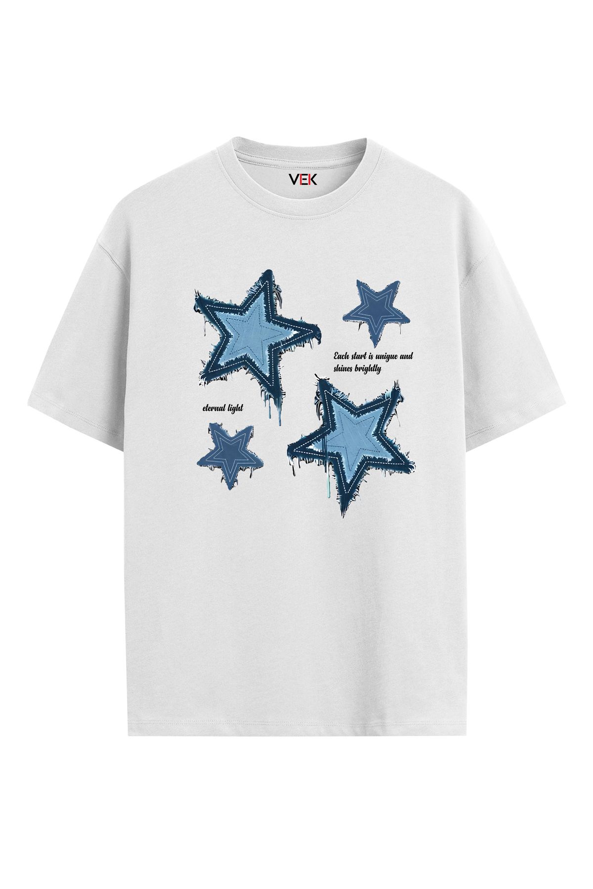 VEK Oversize T-Shirt Kot Görünümlü Yıldız (Kot İçermez)