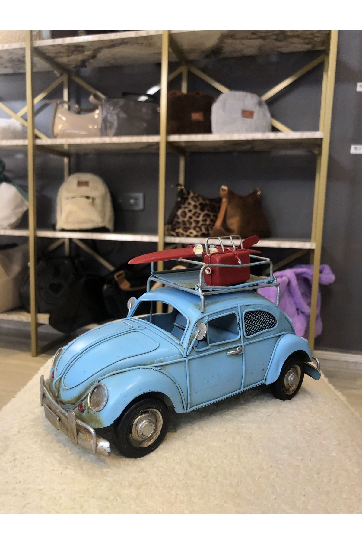 Hane Minik Mavi Kaplumbağa: Volkswagen Beetle Dekoratif Biblo - Nostaljik Hediyelik