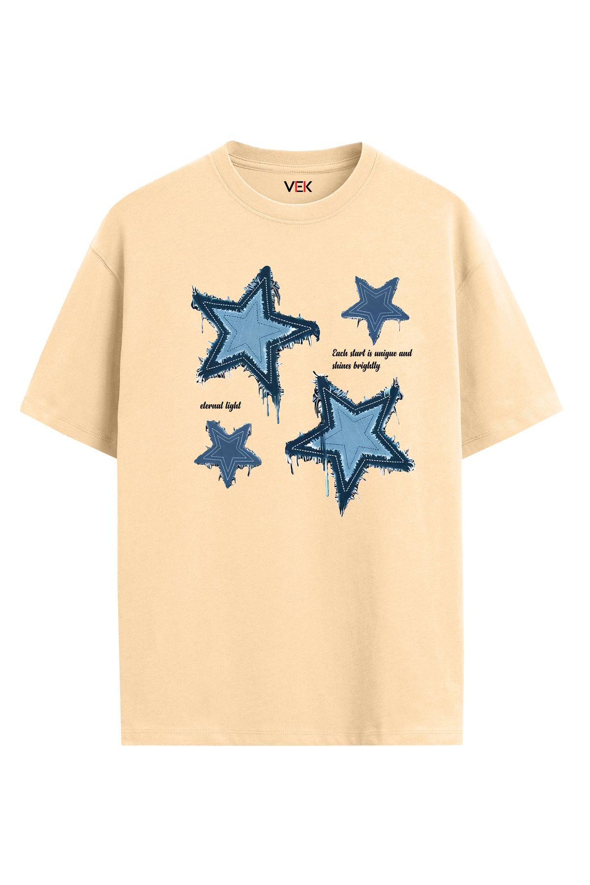 VEK Oversize T-Shirt Kot Görünümlü Yıldız (Kot İçermez)