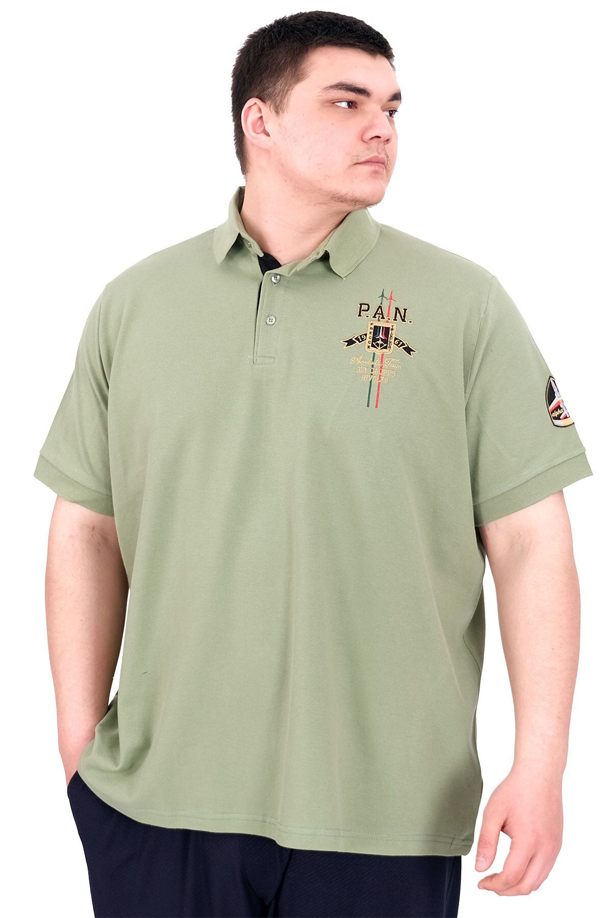 ModeXL Mode XL Büyük Beden Erkek Polo Yaka T-Shirt Nakışlı U25307 Çağla