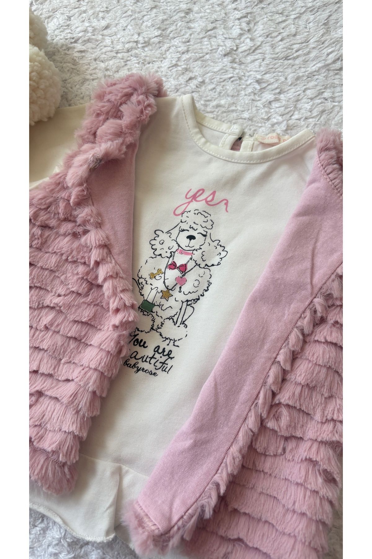 Midalya Yelek Body Takım, Renk Pembe-Krem 6 Ay