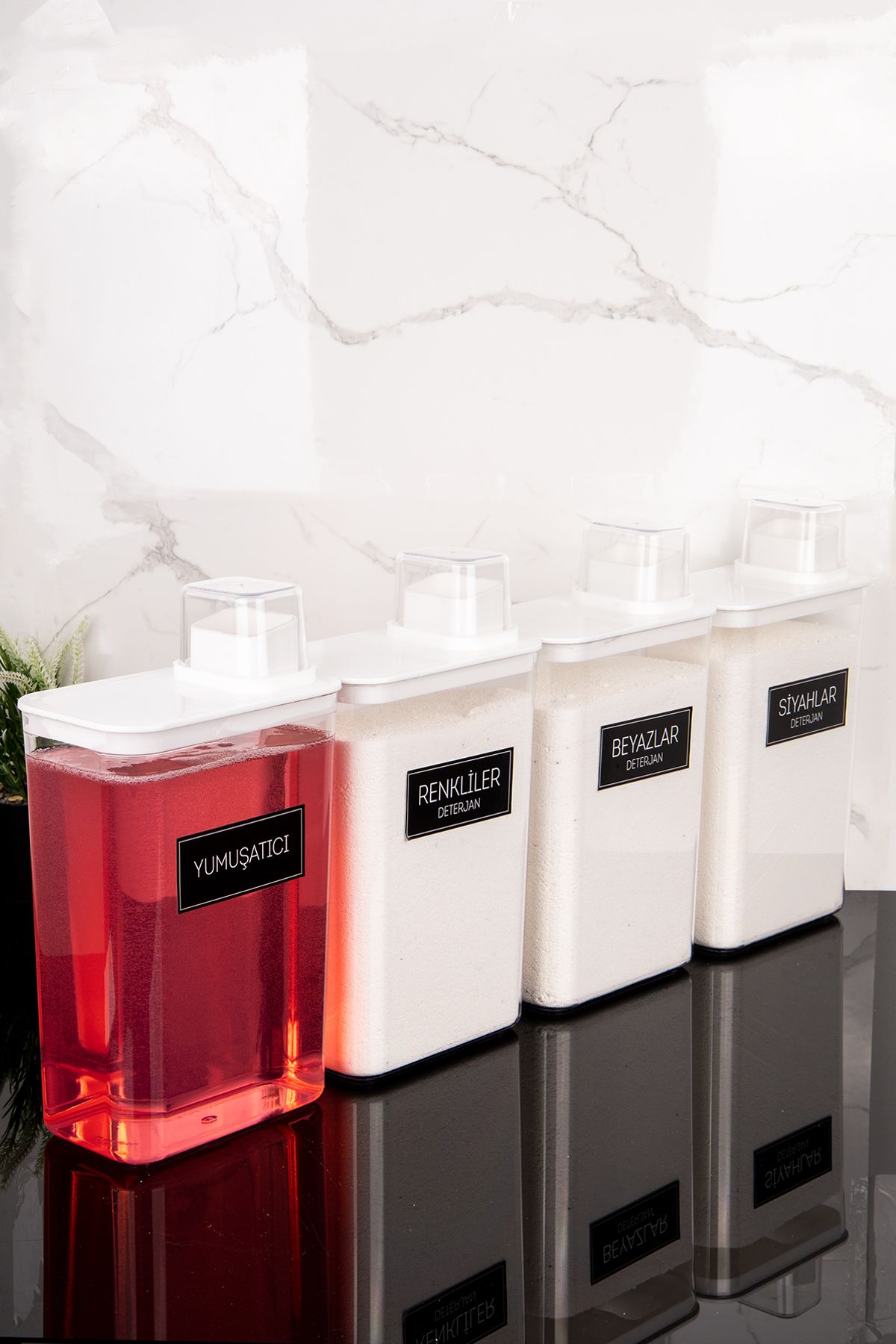 Dolkin Home-Set of 4 Self-Scaled Detergent Dispenser Boxes Colors Whites Blacks Softener Labeled 3000ml 3