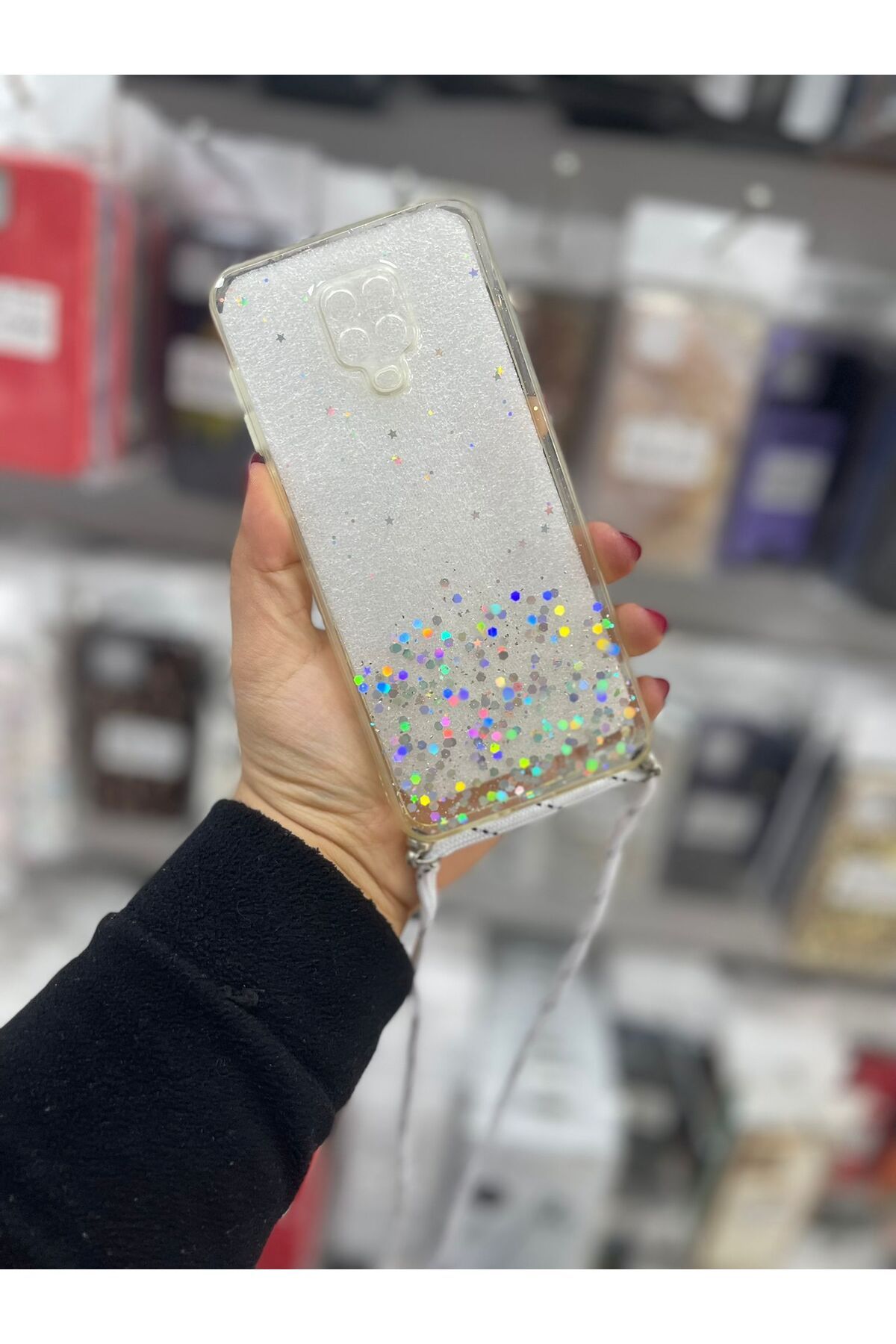 TECNOTREND Redmi Note 9 Pro/Note 9s Uyumlu simli ipli şeffaf silikon kılıf