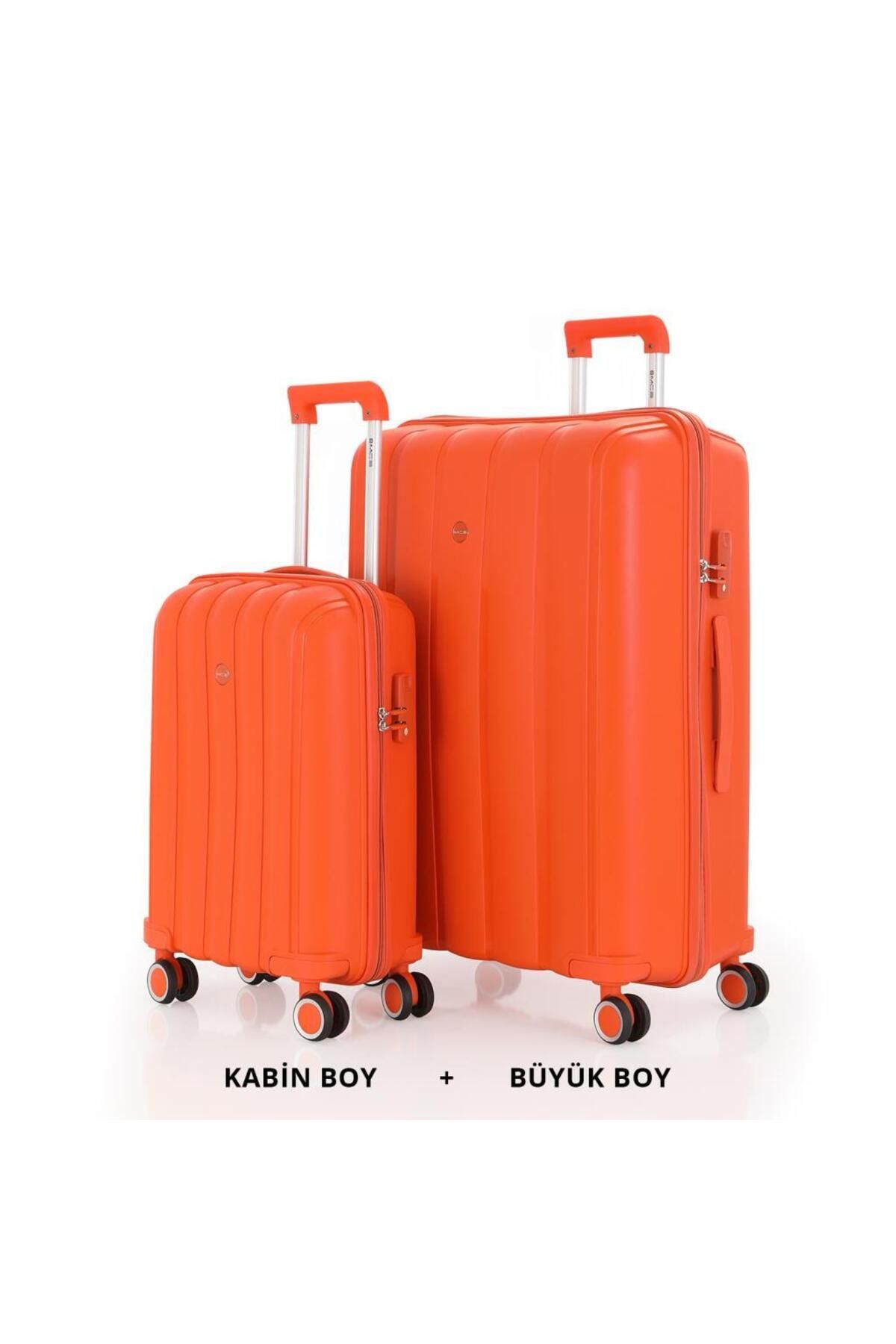 MÇS Bavul Büyük ve Kabin 2li Set Kırılmaz Silikon Valiz V305 Portakal
