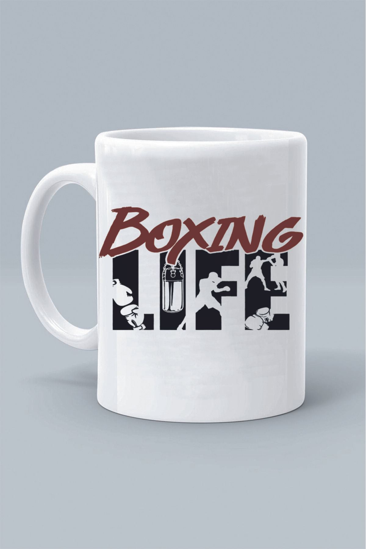 Olympus plus BOKS HAYATI BOXIN LIFE SPOR TASARIM BASKILI BEYAZ KLASİK KUPA BARDAK