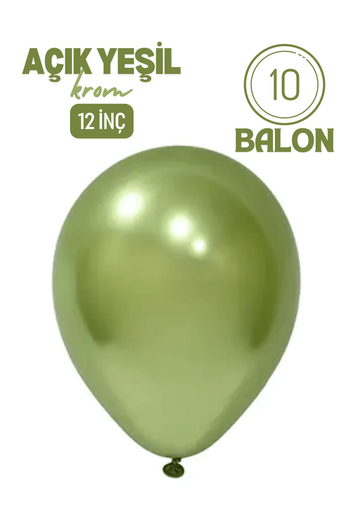 Mielibon 10’lu Krom Açık Yeşil Balon | 12 inç Parlak Renk Balonları | Doğum Günü ve Özel Gün Süsleme