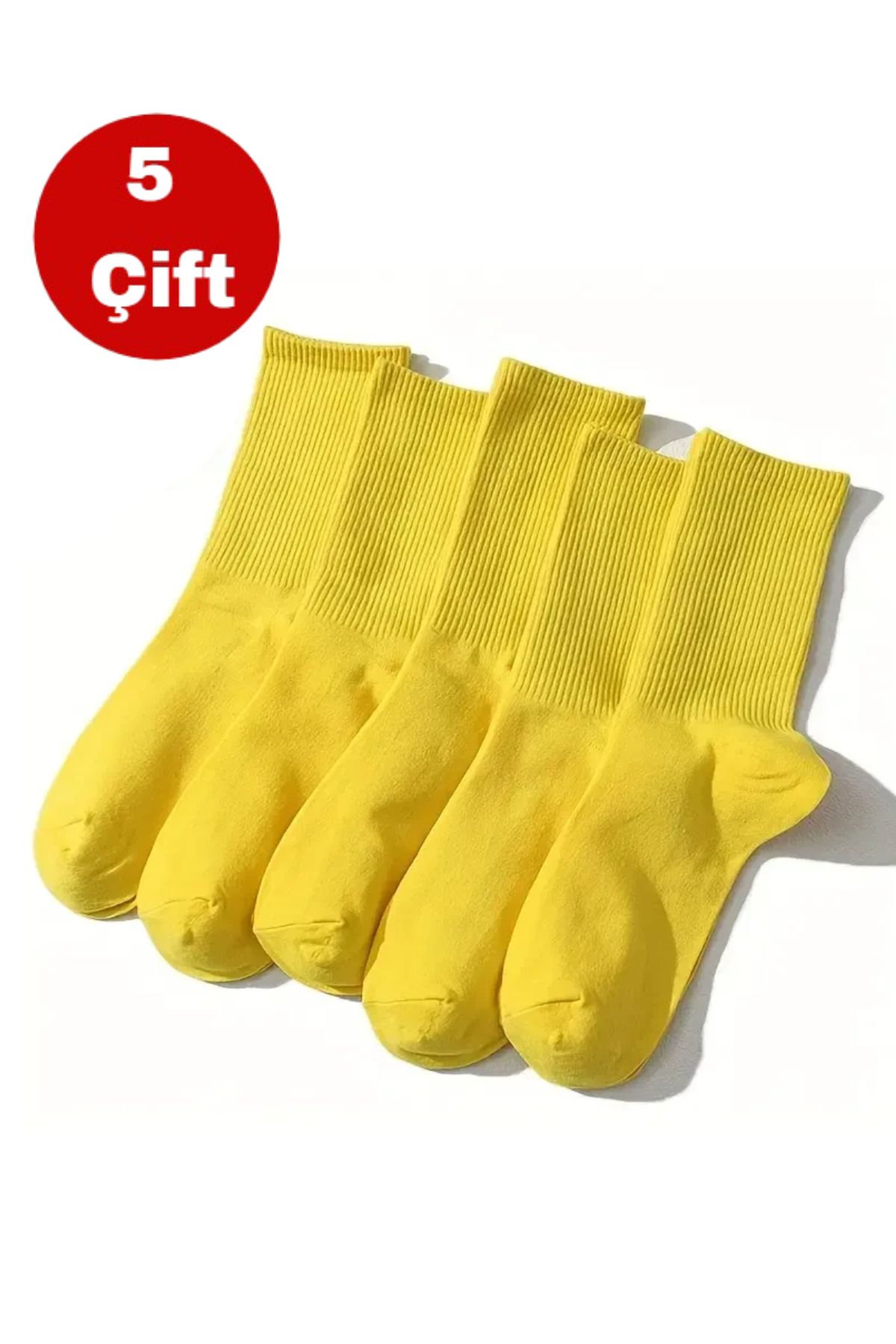 Esinti 5 Çift Erkek Kadın Çorap Düz Sarı Soket Çorap Unisex Tenis Spor Çorap