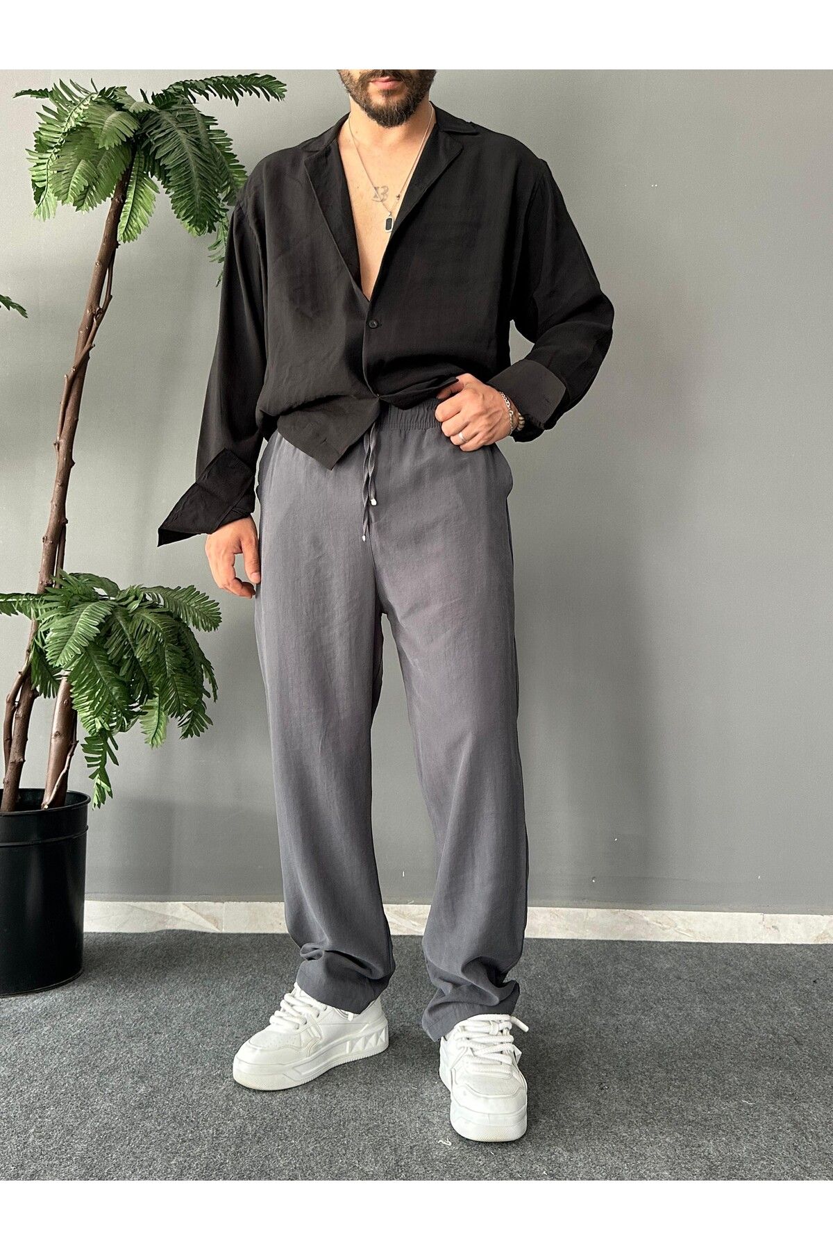 THEMANN Modal Kumaş Baggy Kalıp Antrasit Jogger
