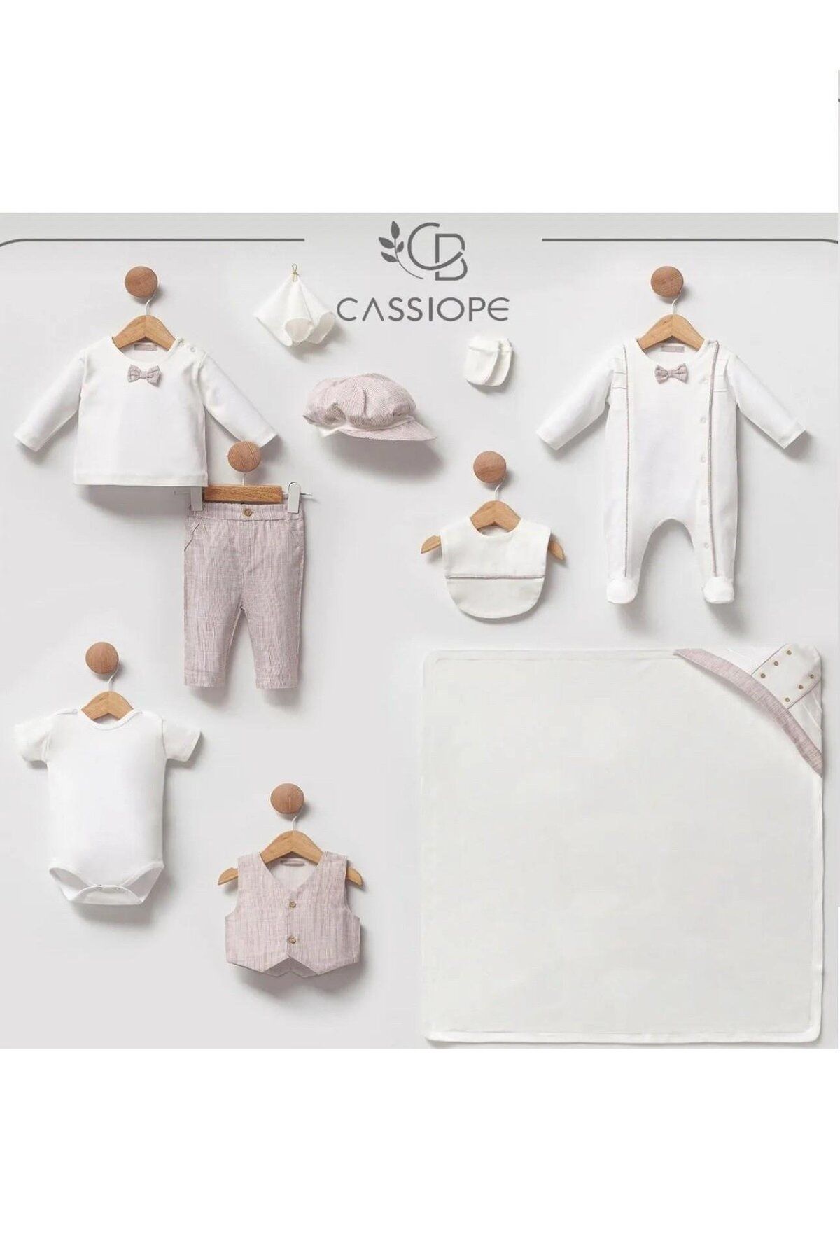 Papyon Baby Kids (Organik Ürün) Papyonlu Yenidoğan Erkek Bebek 10lu Hastane Çıkış Seti