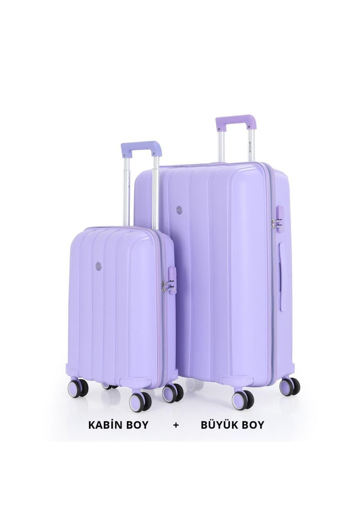 MÇS Bavul Büyük ve Kabin 2li Set Kırılmaz Silikon Valiz V305 Lila