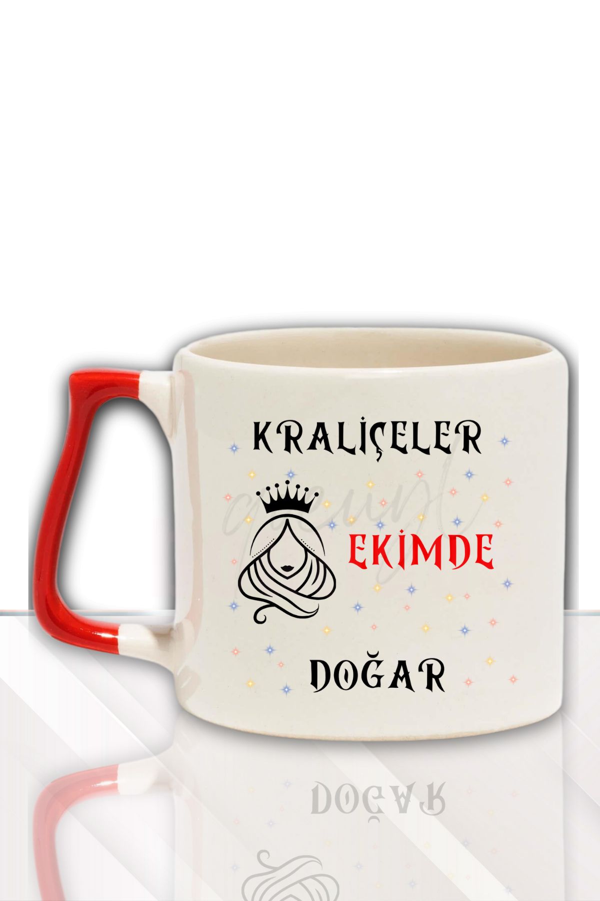 qoeuyl boutique Kraliçeler Bu Ayda Doğar Baskılı Arkadaş, Sevgiliye Doğum Günü Hediyelik Renkli Kulplu Kupa Bardak