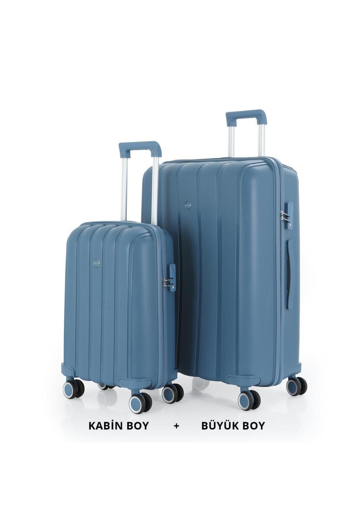 MÇS Bavul Büyük ve Kabin 2li Set Kırılmaz Silikon Valiz V305 SkyBlue