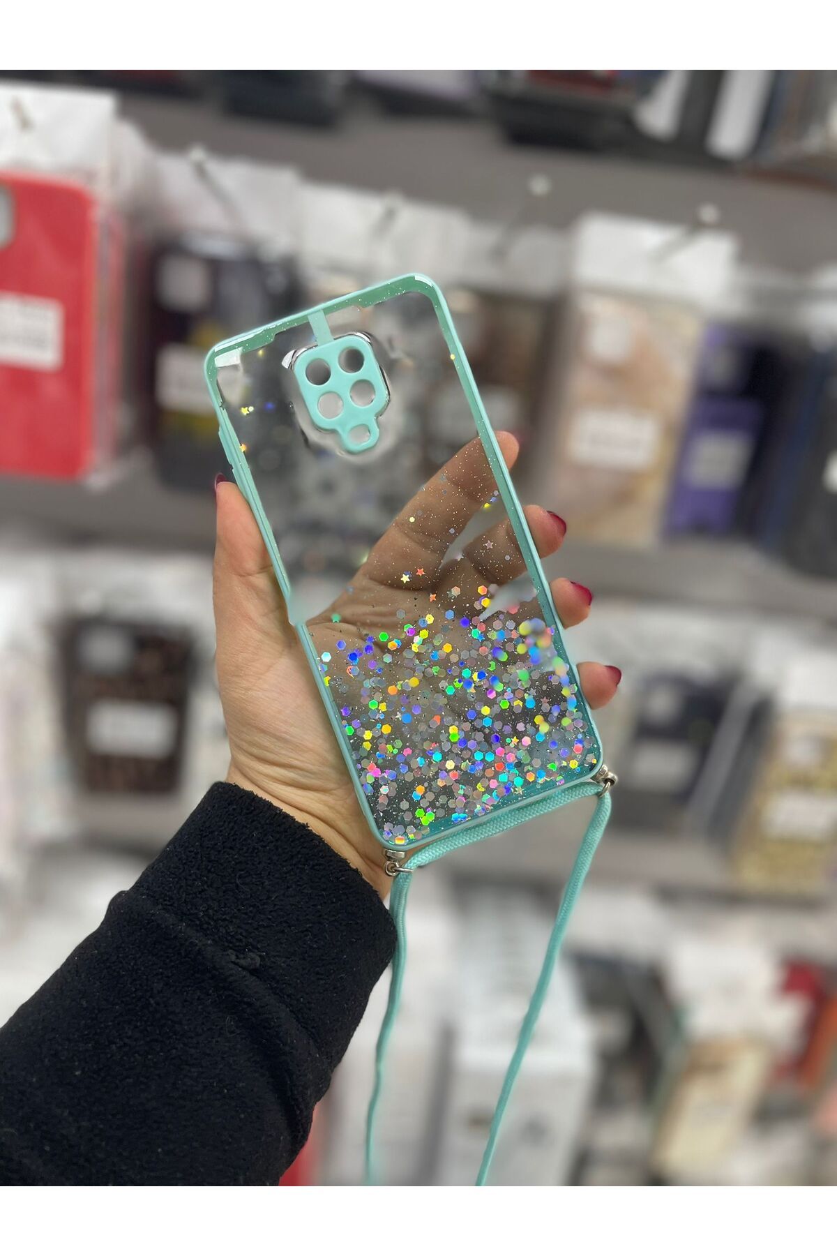 TECNOTREND Redmi Note 9 Pro/Note 9s Uyumlu simli ipli şeffaf silikon kılıf