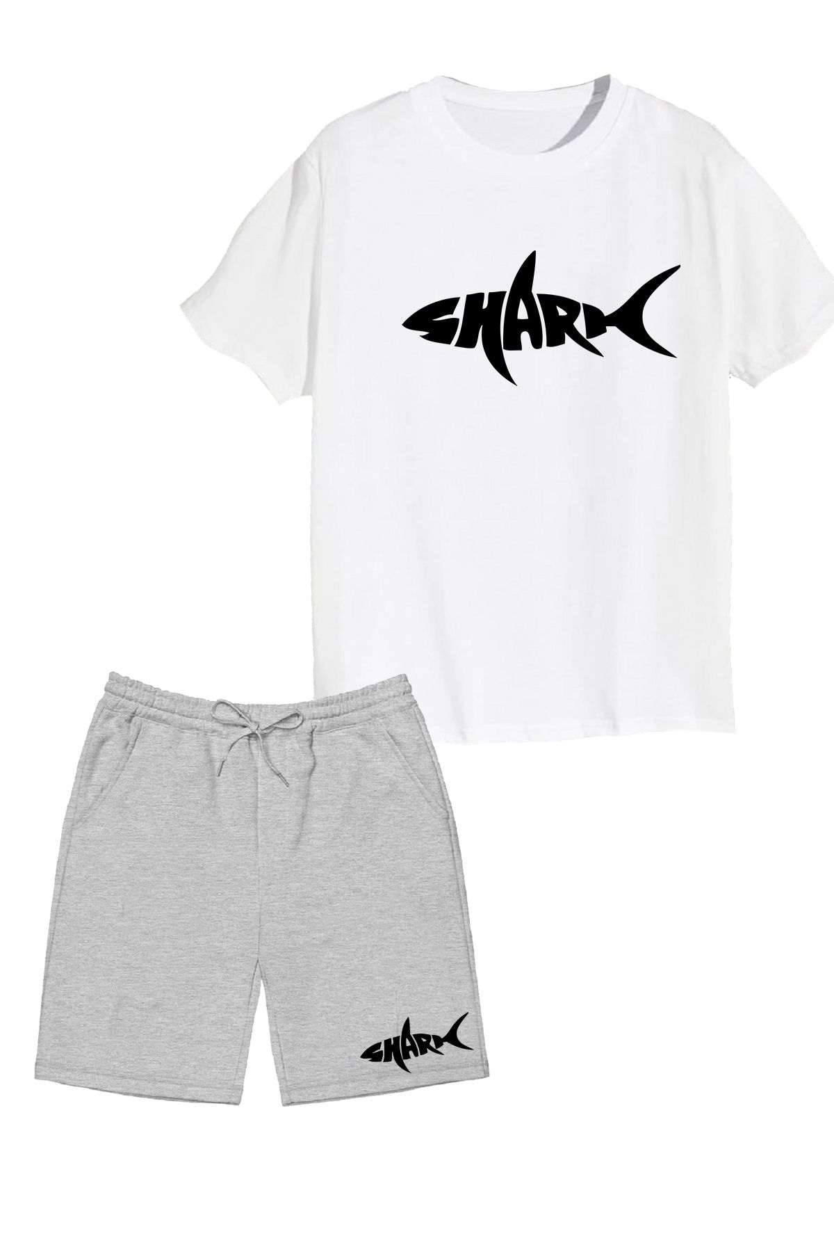 makiteks 2'li Set Baskılı Erkek Çocuk Pamuk Şort Tshirt Takım Shark 5 6 7 8 9 10 11 12 13 14 yaş Tişört