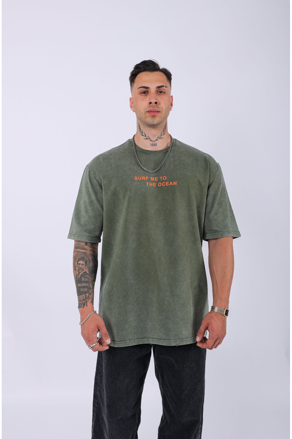 Lescho UNISEX ÖZEL TASARIM YIKAMALI OVERSIZE T-SHIRT