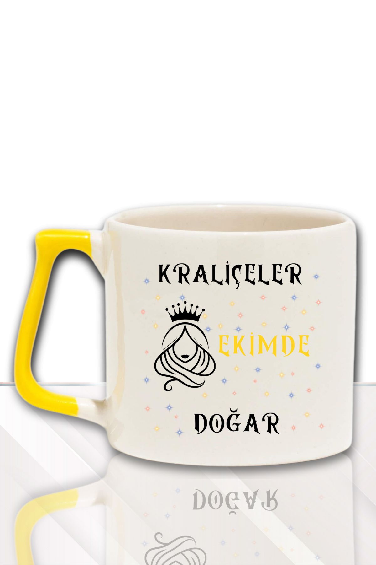 qoeuyl boutique Kraliçeler Bu Ayda Doğar Baskılı Arkadaş, Sevgiliye Doğum Günü Hediyelik Renkli Kulplu Kupa Bardak