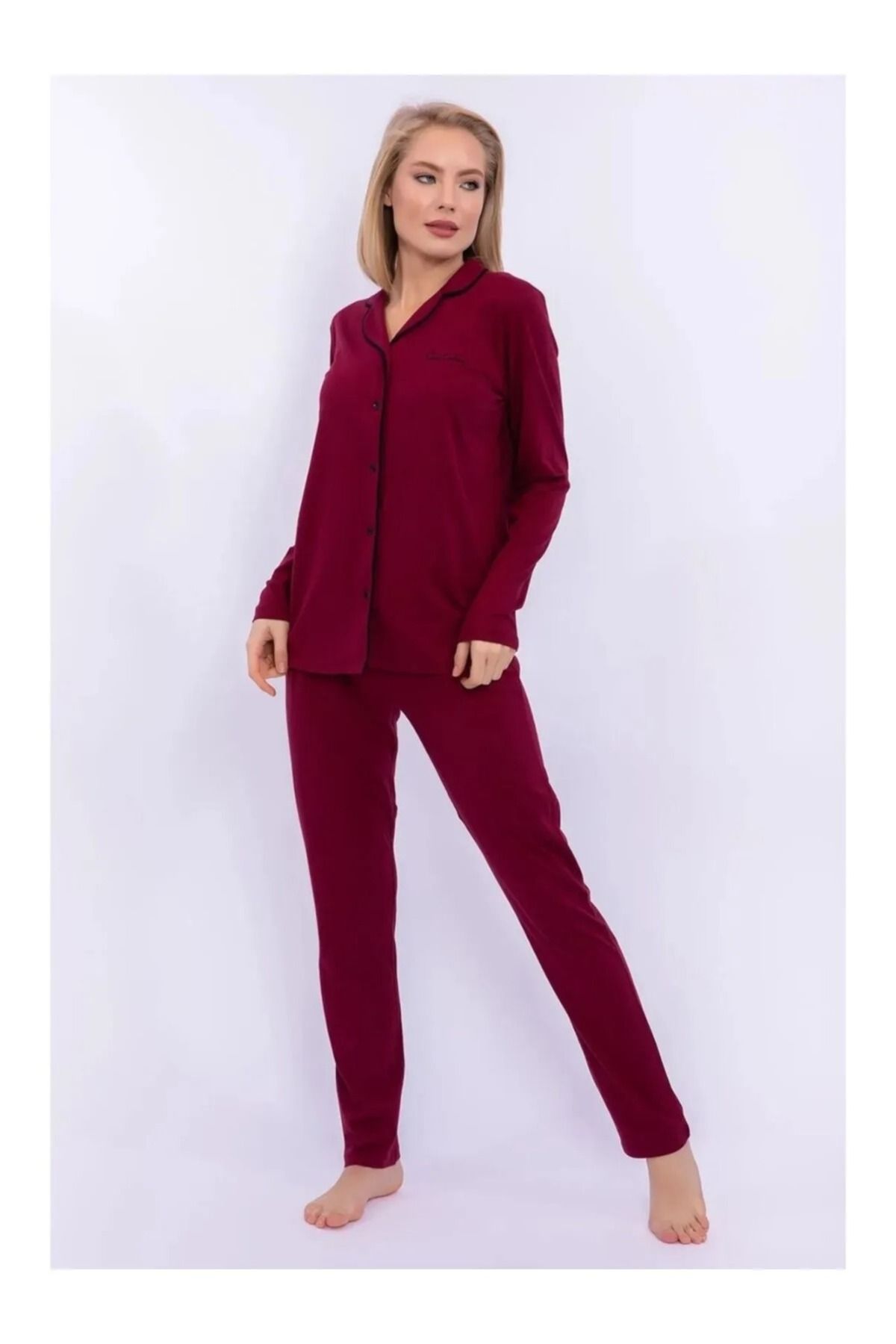 Pierre Cardin Kadın Uzun Kollu, Önden Düğmeli Pijama