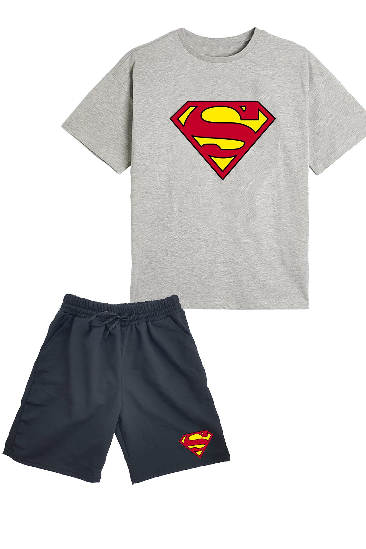 makiteks 2'li Set Baskılı Erkek Çocuk Pamuk Şort Tshirt Takım Superman01 5 6 7 8 9 10 11 12 13 14 yaş Tişört