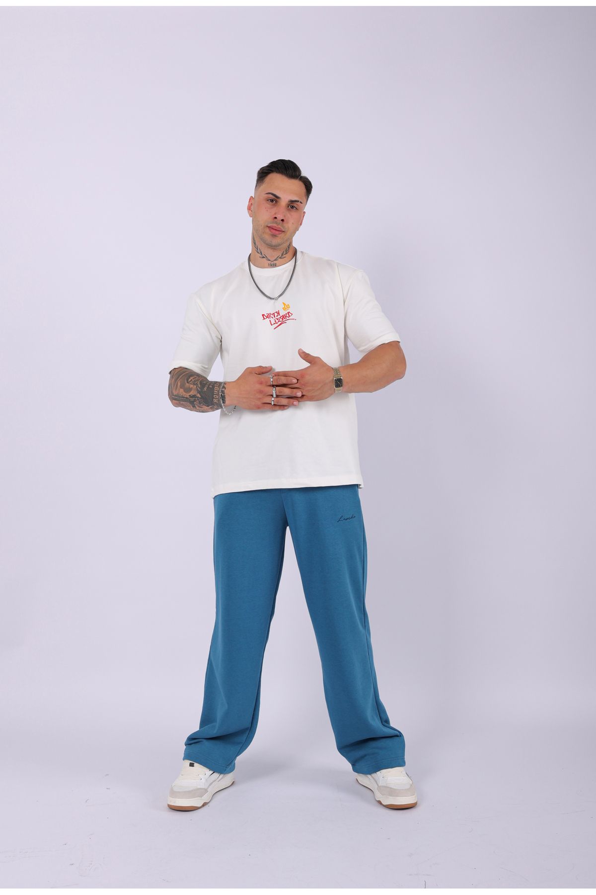 Lescho UNISEX DİRTY LİZART BASKILI OVERSIZE T-SHIRT EKRU