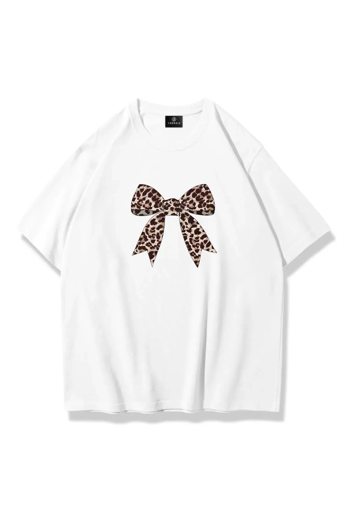 Koklonmoda Büyük Beden Unisex Leopar Kurdele Baskılı Oversize T-Shirt