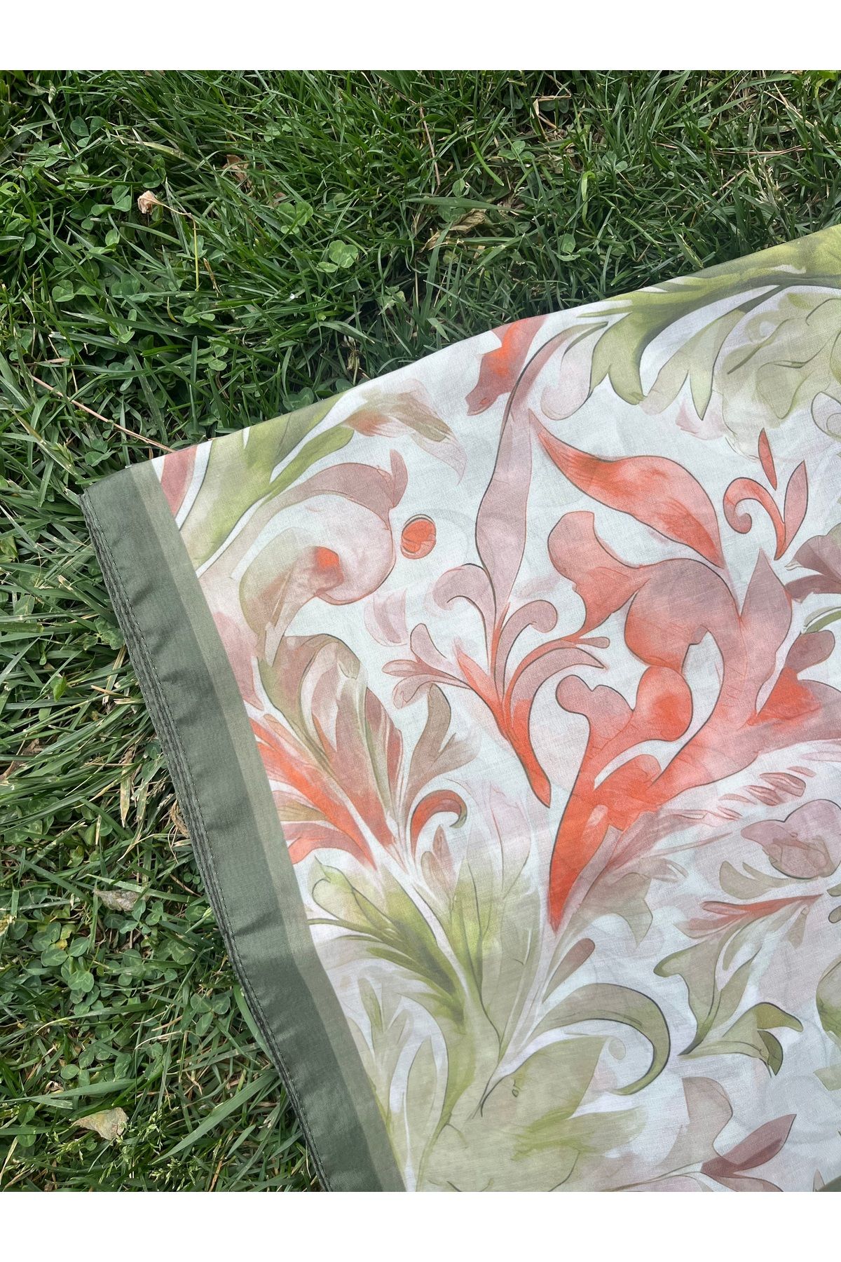 BOUTİCON Kokulu Çiçek Desenli Kına Yeşili Soft Pamuklu Şal 75x180