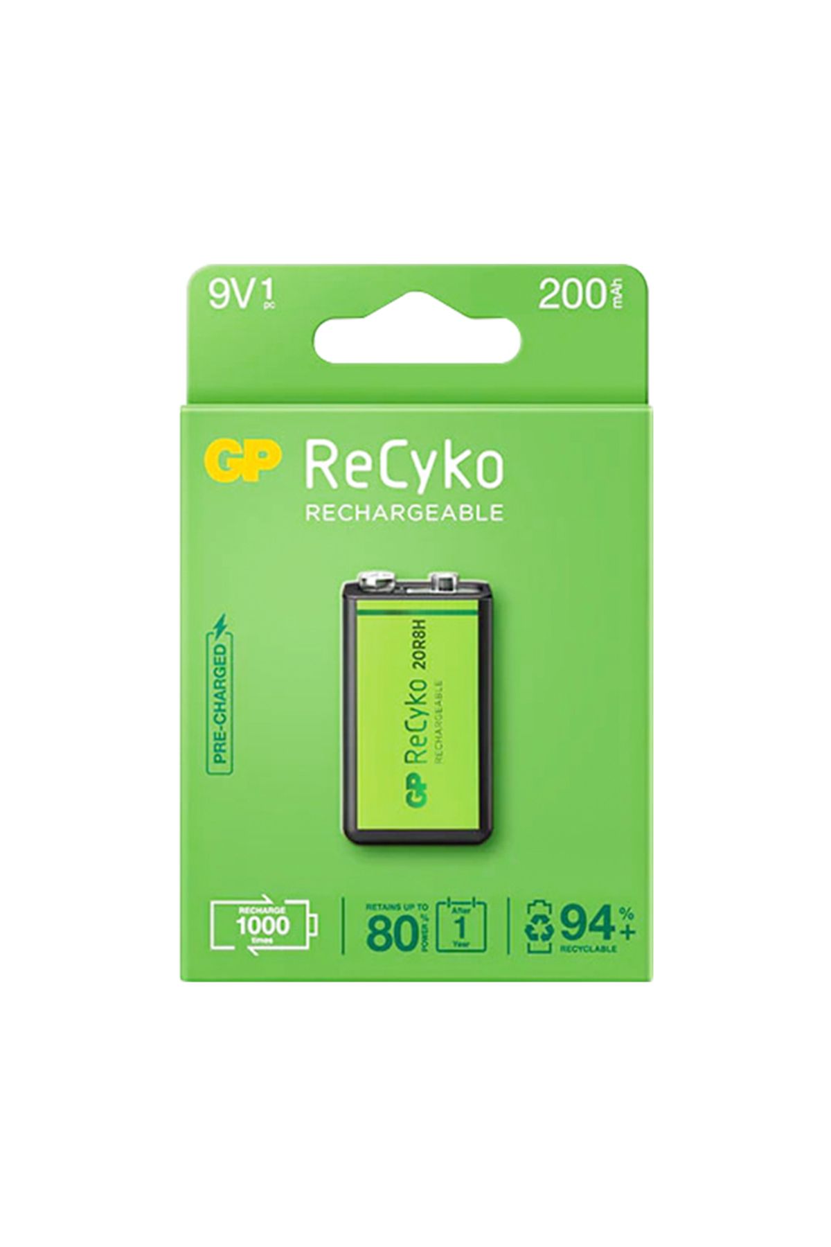 Vemora GP RECYKO 9 VOLT 200 MAH NI-MH ŞARJLI PİL GP20R8H-2E1-(GPRHV208R075) (5166)