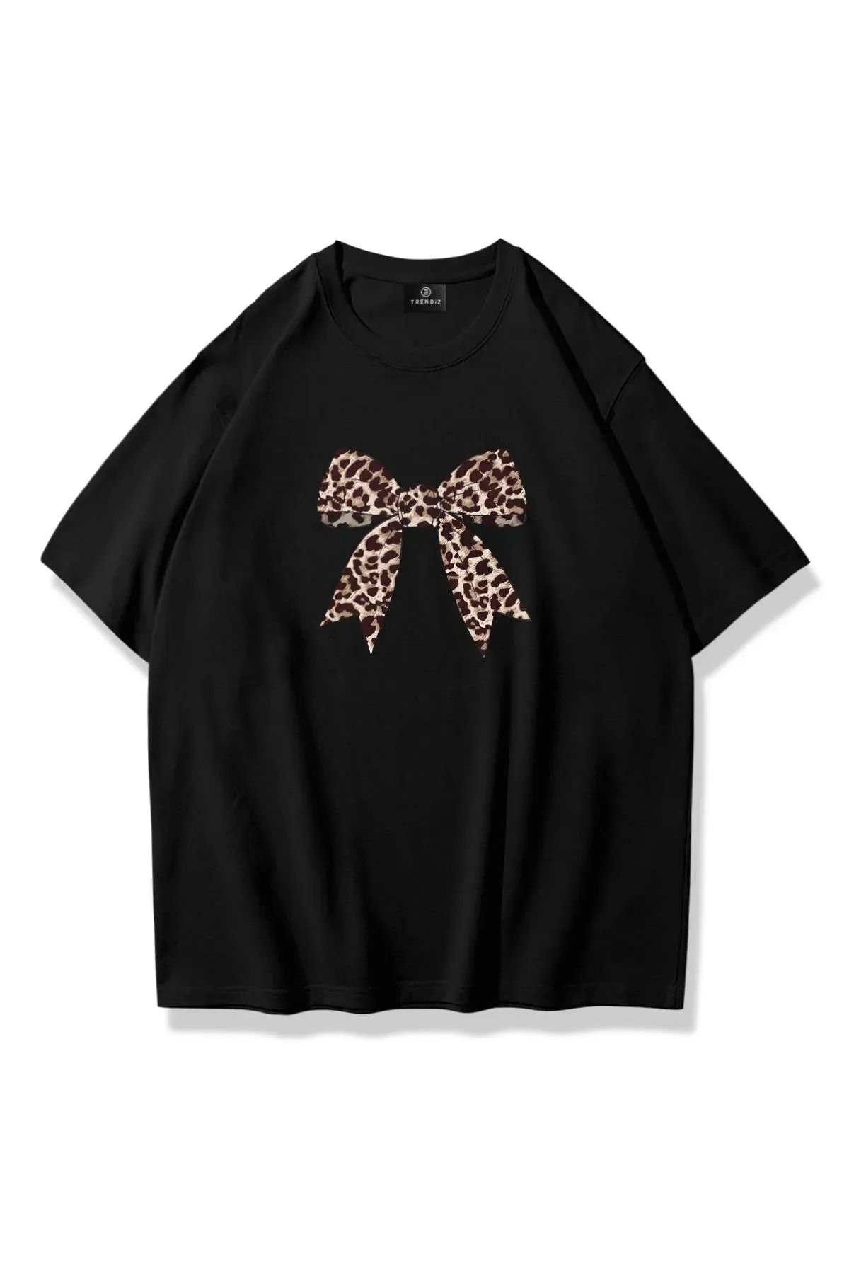 Koklonmoda Unisex Leopar Kurdele Baskılı Oversize T-Shirt