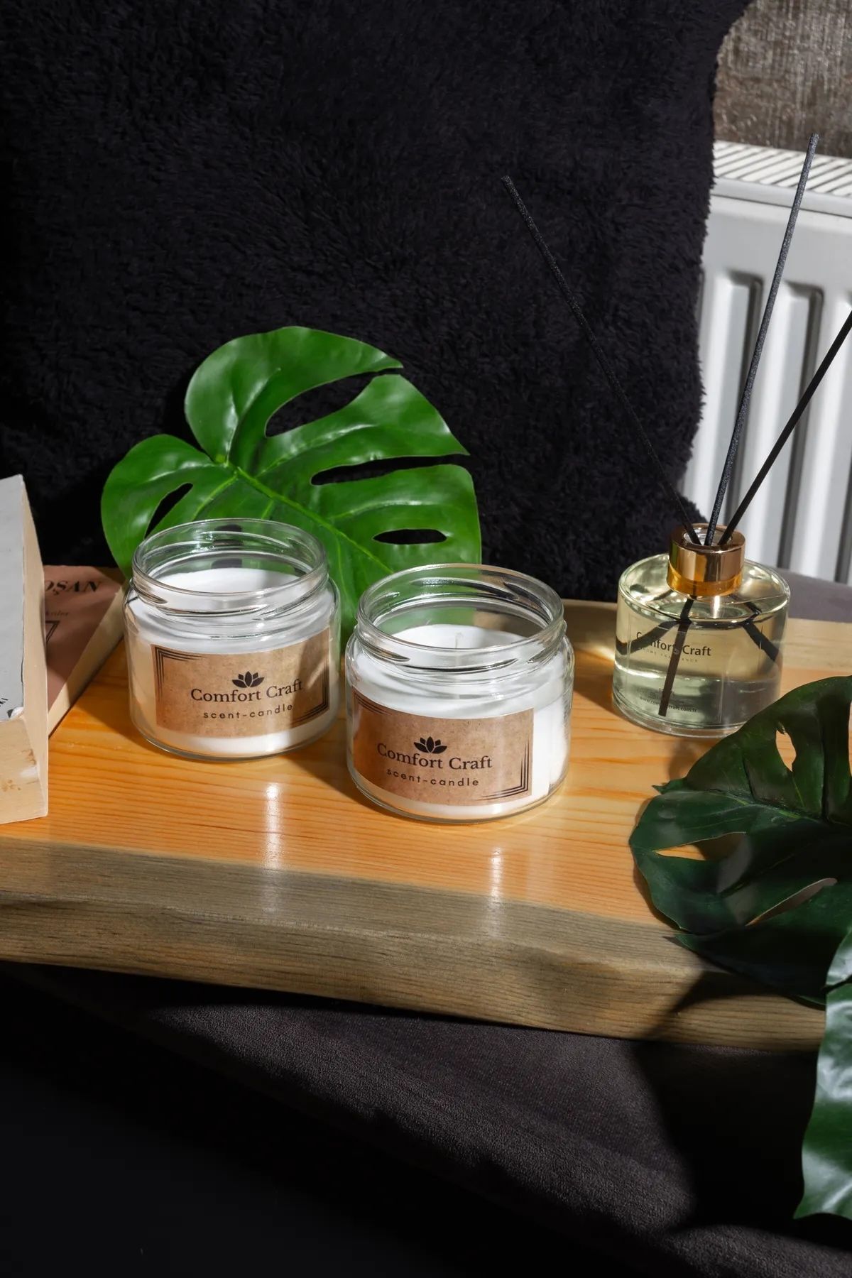 Comfort Craft Woody Bambu Çubuklu Oda Kokusu ve 2'li Kavanoz Mum Seti