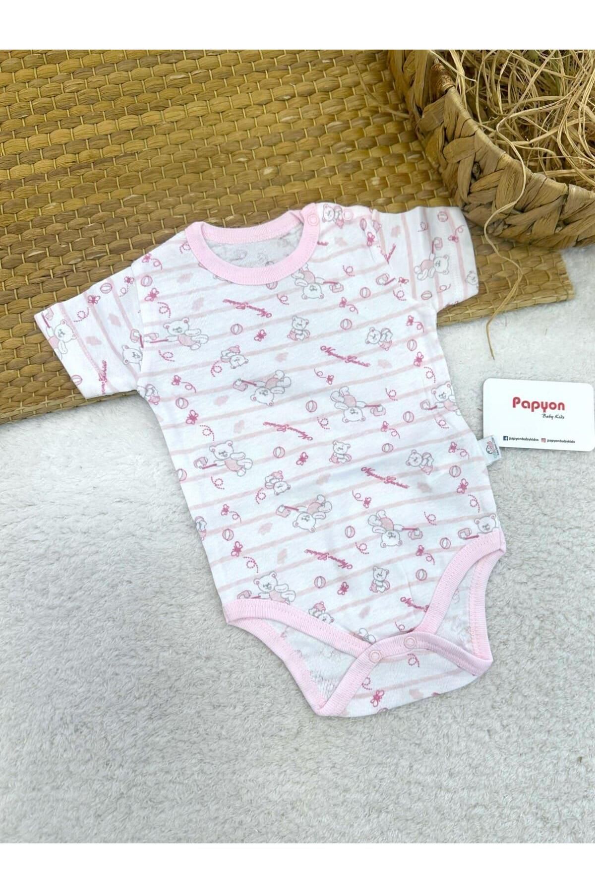 Papyon Baby Kids Desenli Yarım Kollu Bebek Çıtçıtlı Badi Zıbın (0-1/1-3/3-6/6-9/9-12 Ay)