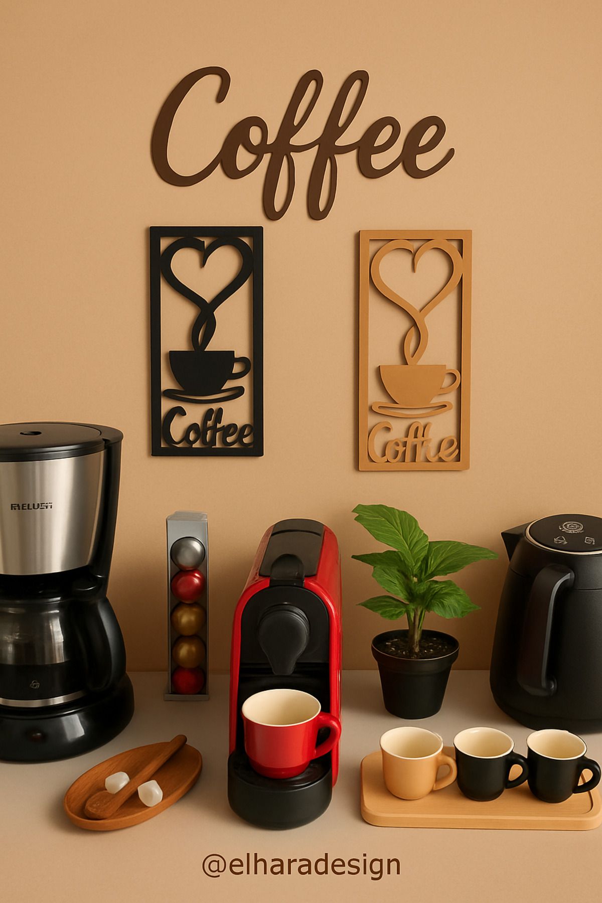 Elhara Design Kalpli Coffee Yazılı Kahve Köşesi
