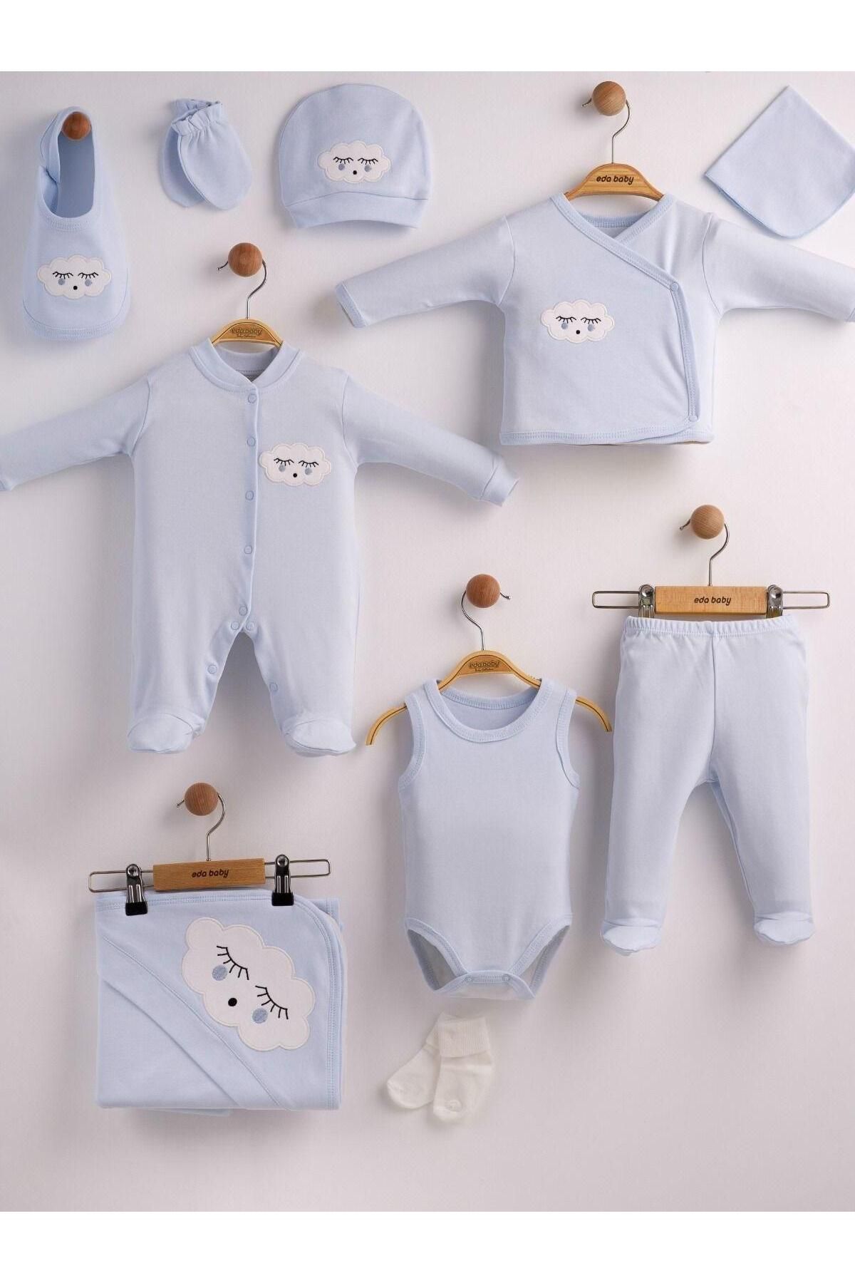 Papyon Baby Kids Bulut Aplikeli Yenidoğan Erkek Bebek 10lu Hastane Çıkış Seti