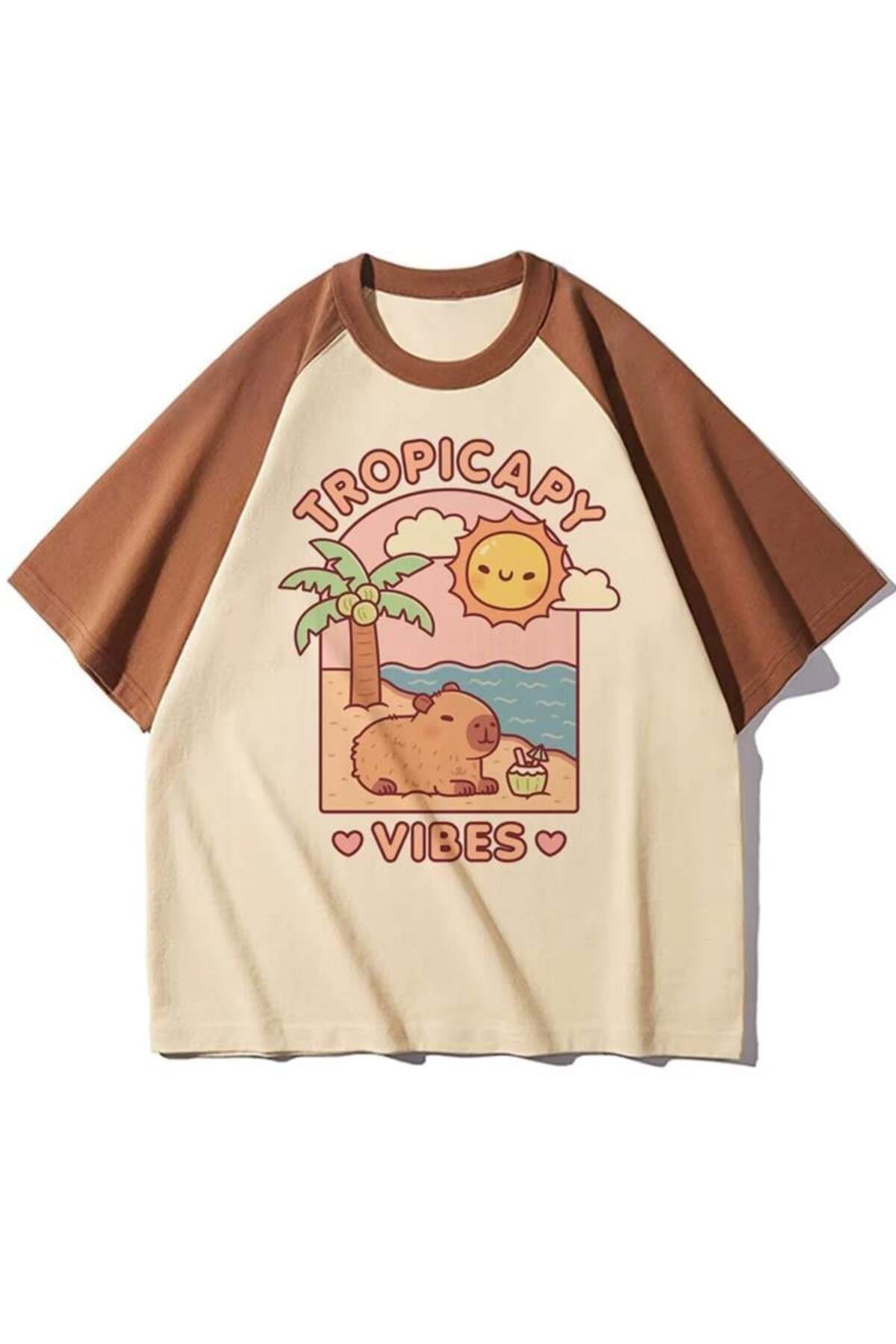 BALİNA Kahverengi Raglan Tropicapy Vibes Unisex T-shirt THE SOLO