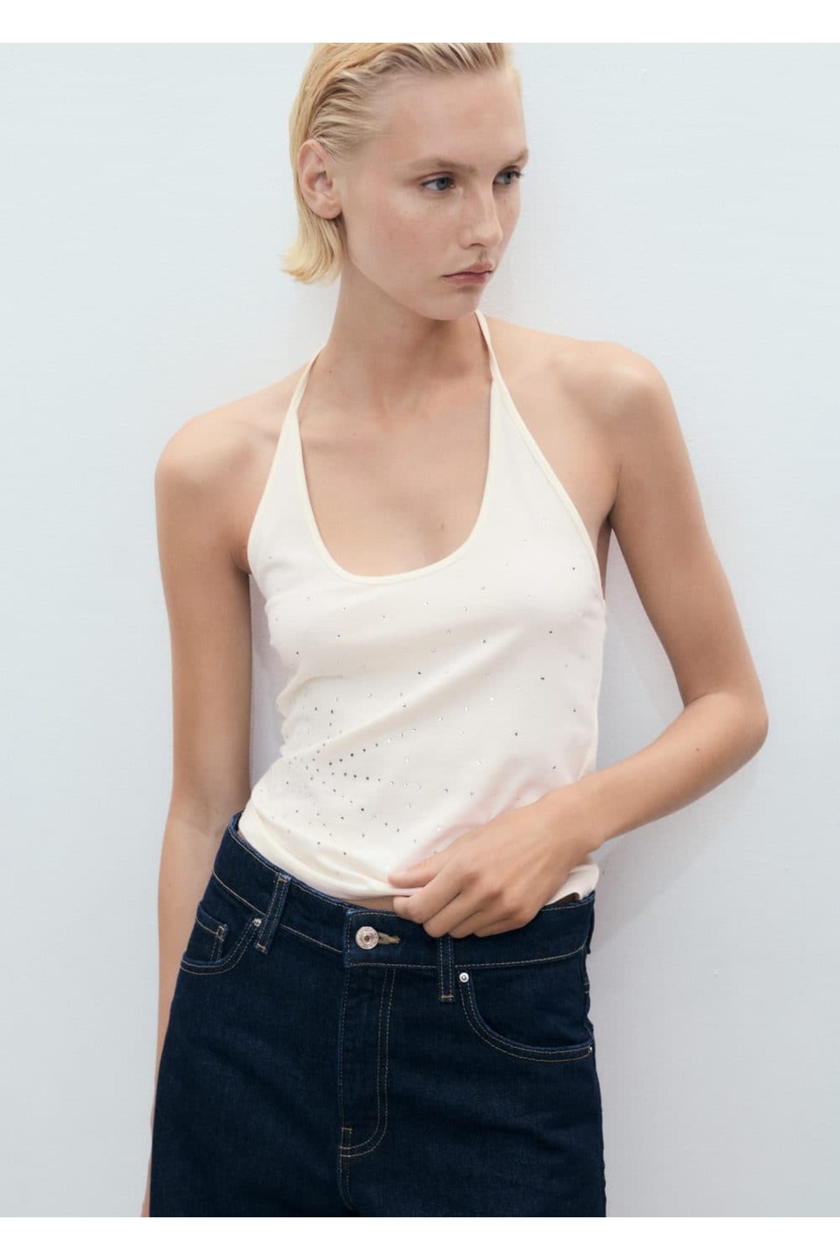 Halter yaka üst metal aplikler